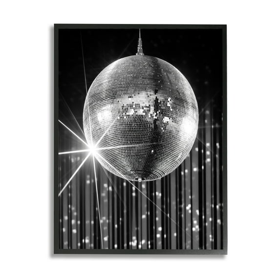 Stupell Industries Black Disco Ball Literature & Flim Photography Black Framed Art Print Wall Art, 24 x 30