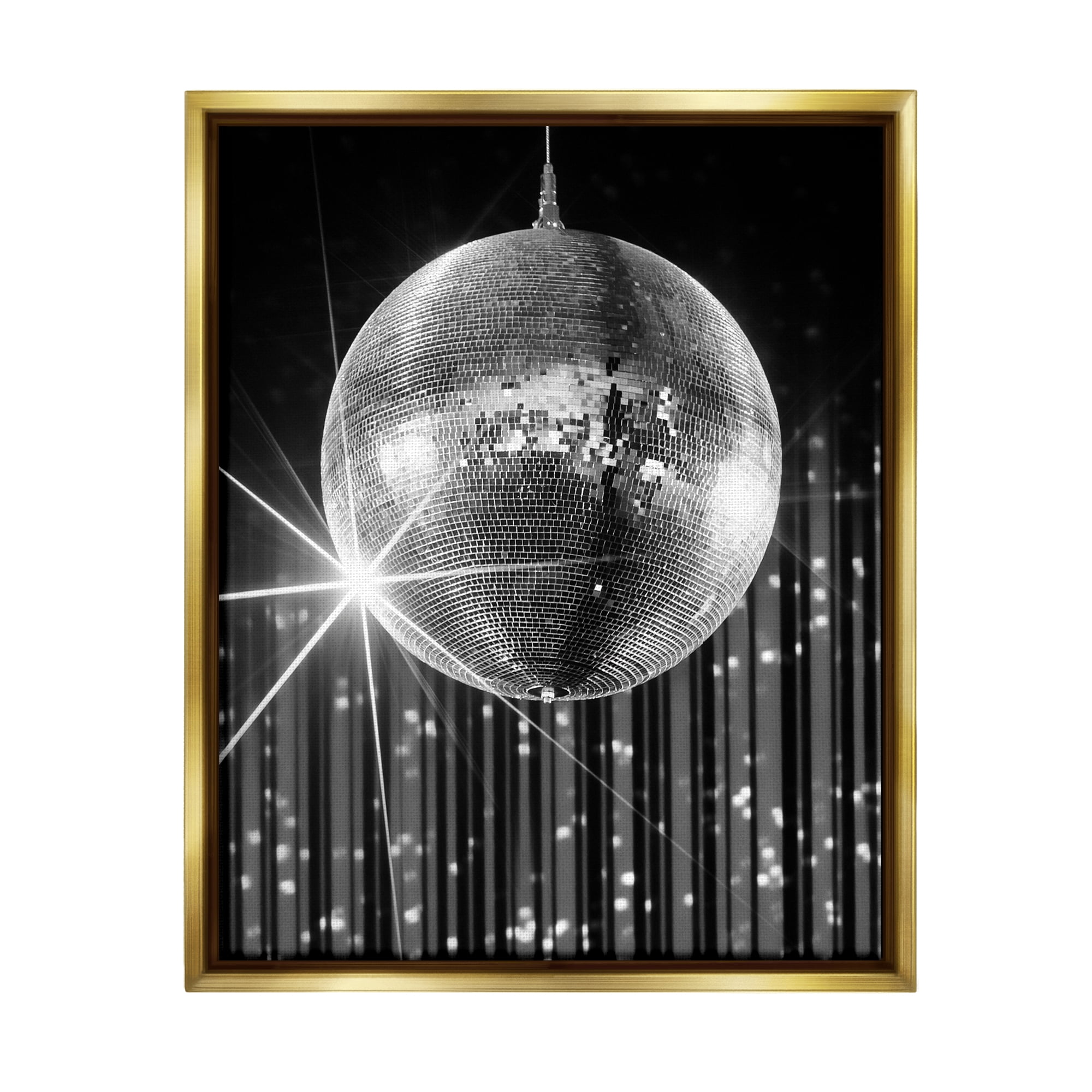 Stupell Industries Black Disco Ball Literature & Flim Photography Gold Floater Framed Canvas Art Print Wall Art, 25 x 31