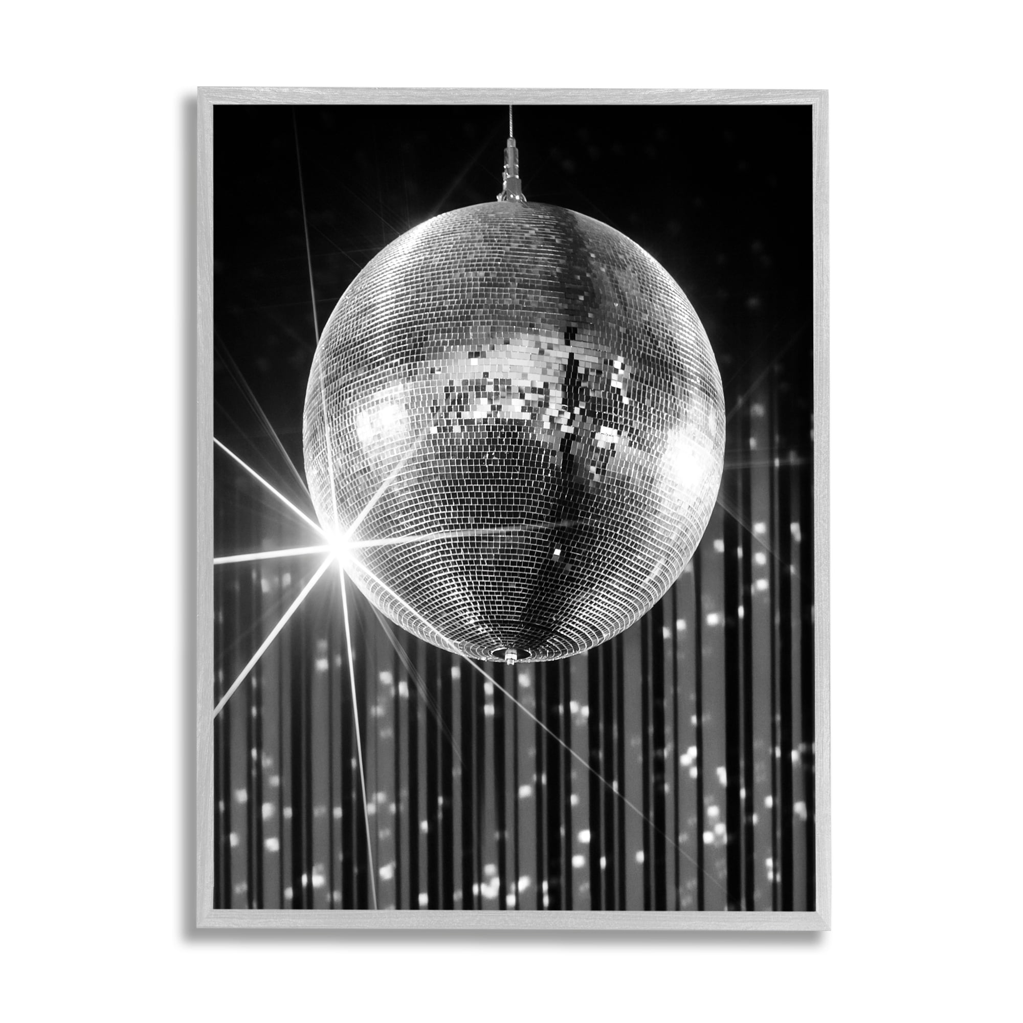 Stupell Industries Black Disco Ball Literature & Flim Photography Gray Framed Art Print Wall Art, 11 x 14