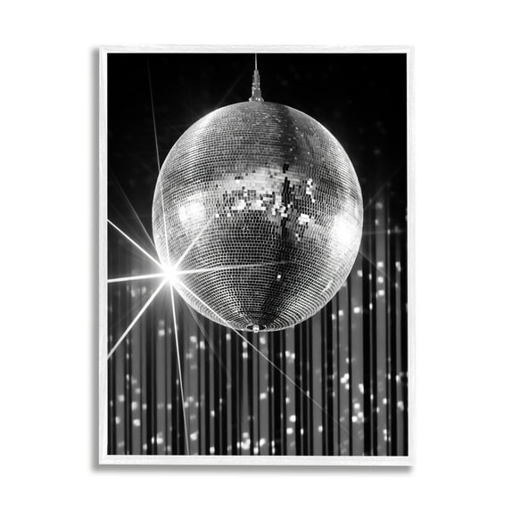 Stupell Industries Black Disco Ball Literature & Flim Photography White Framed Art Print Wall Art, 11 x 14