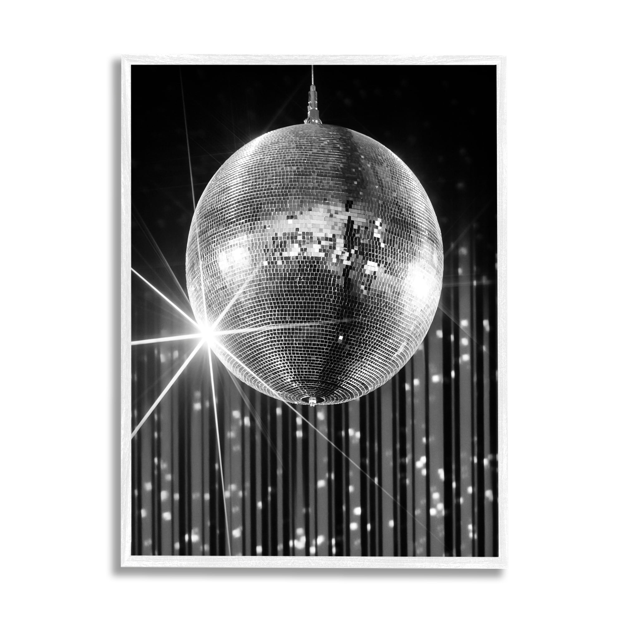 Stupell Industries Black Disco Ball Literature & Flim Photography White Framed Art Print Wall Art, 16 x 20