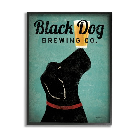 Stupell Industries Black Dog Brewing Antique Beer Sign Graphic Art Black Framed Art Print Wall Art, Design by Ryan Fowler