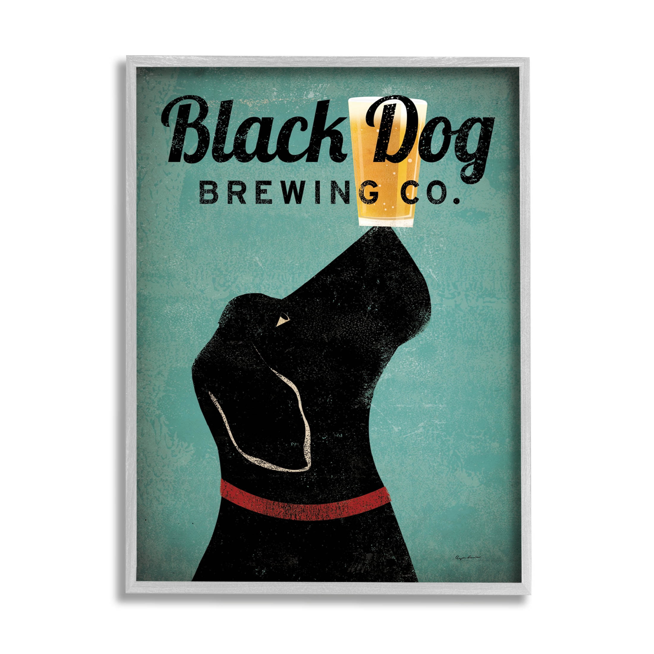 Stupell Industries Black Dog Brewing Antique Beer Sign Graphic Art Gray Framed Art Print Wall Art, Design by Ryan Fowler
