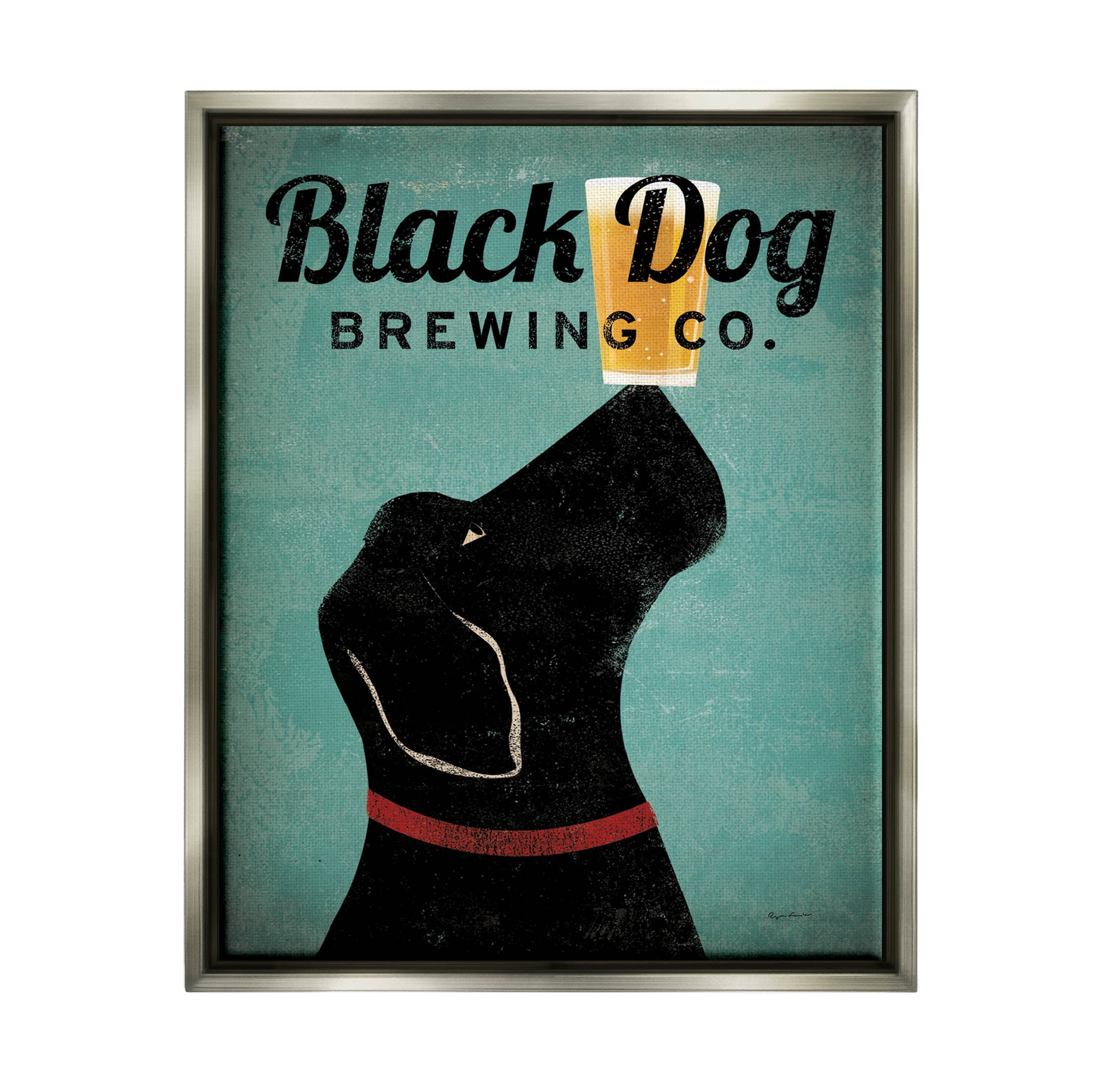 Stupell Industries Black Dog Brewing Antique Beer Sign Graphic Art Luster Gray Floating Framed Canvas Print Wall Art, Design by Ryan Fowler