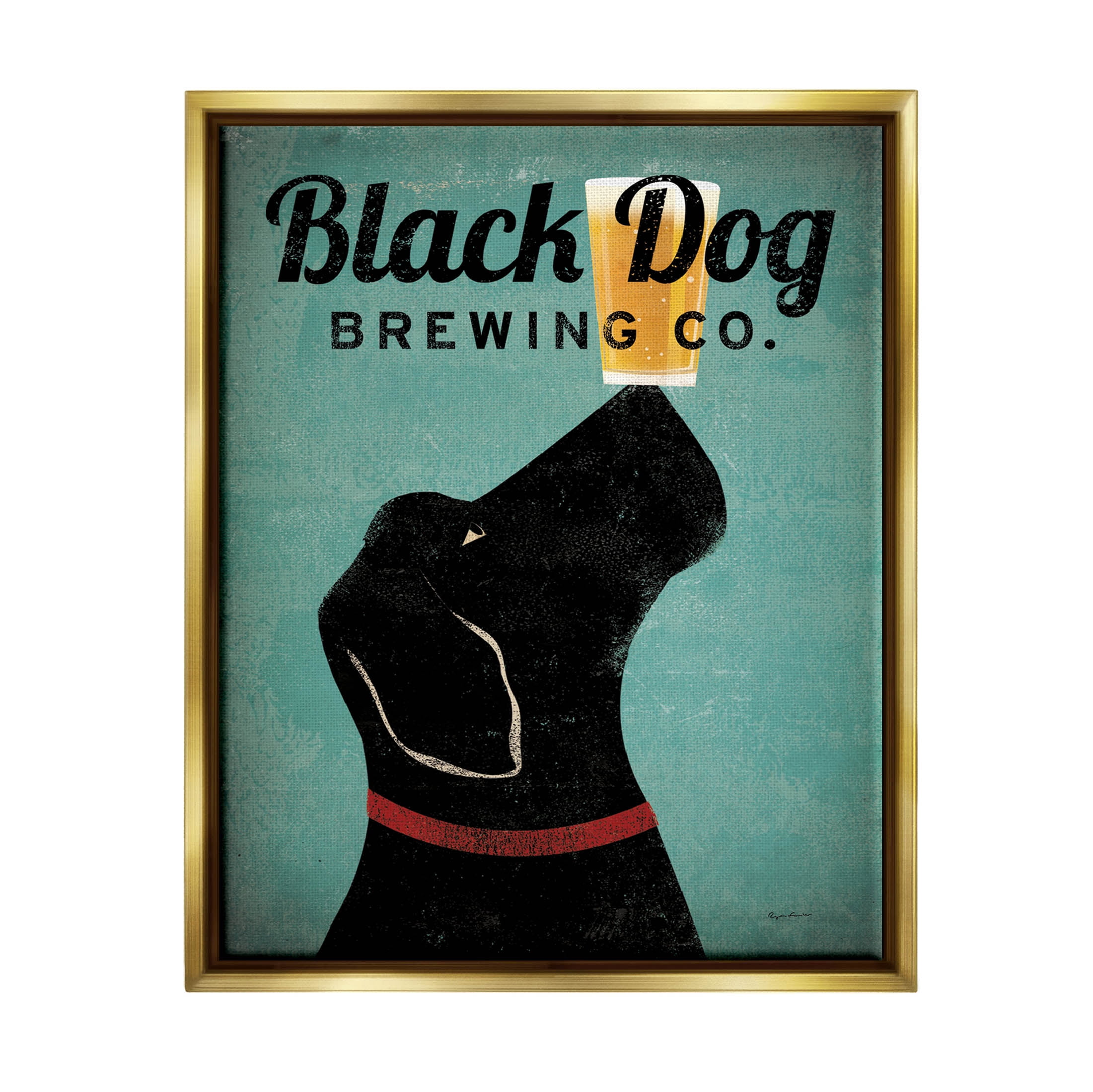 Stupell Industries Black Dog Brewing Antique Beer Sign Graphic Art Metallic Gold Floating Framed Canvas Print Wall Art, Design by Ryan Fowler
