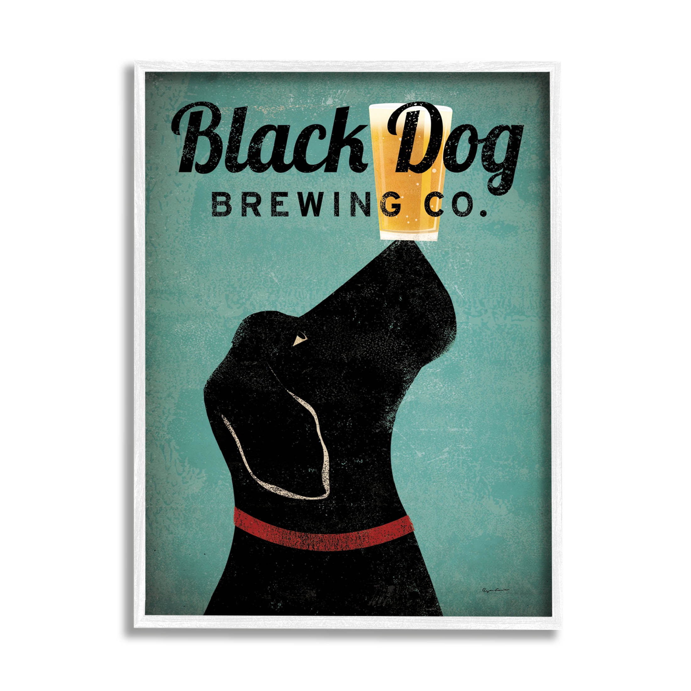 Stupell Industries Black Dog Brewing Antique Beer Sign Graphic Art White Framed Art Print Wall Art, Design by Ryan Fowler