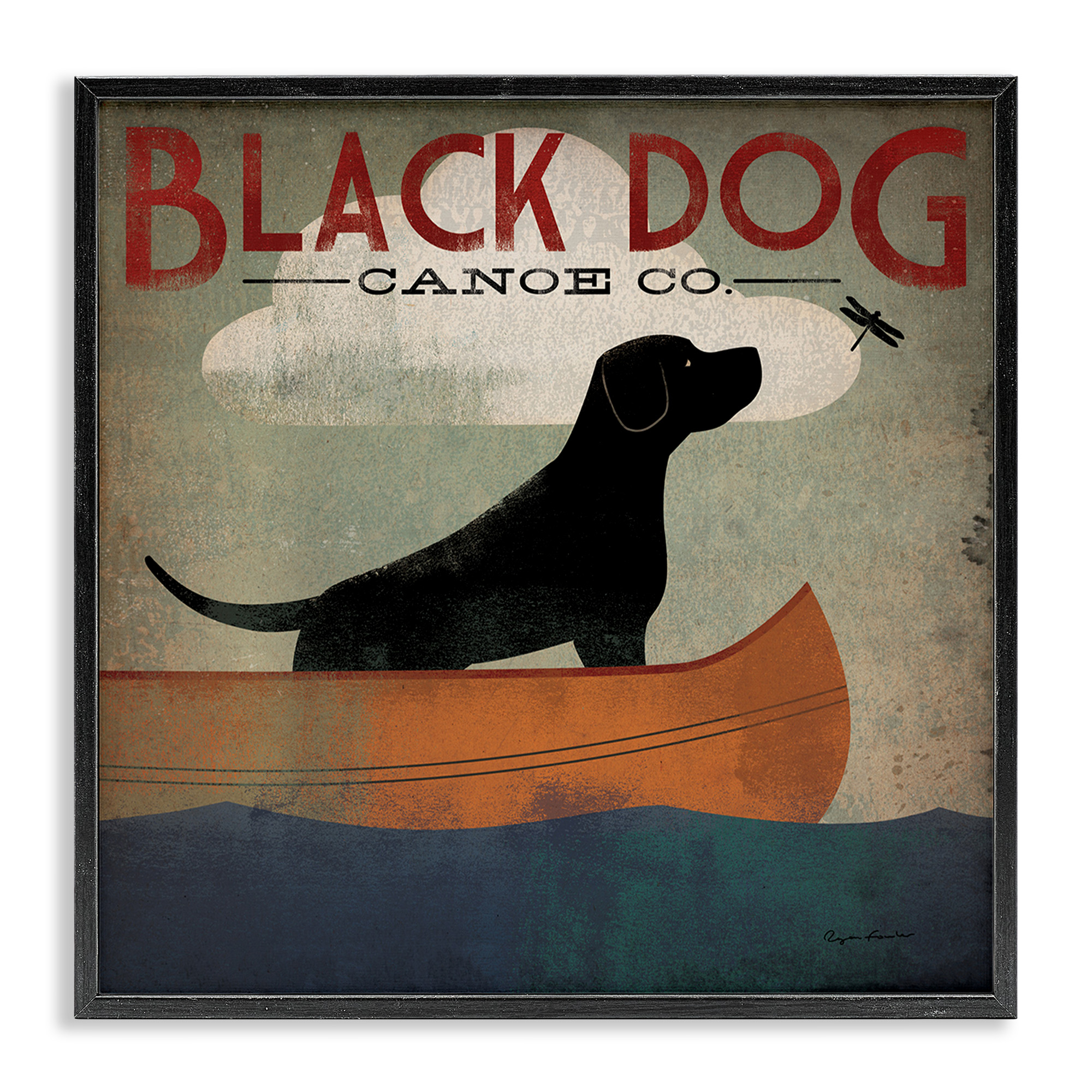 Stupell Industries Black Dog Canoe Company Animals & Insects Painting Black Framed Art Print Wall Art, 24 x 24