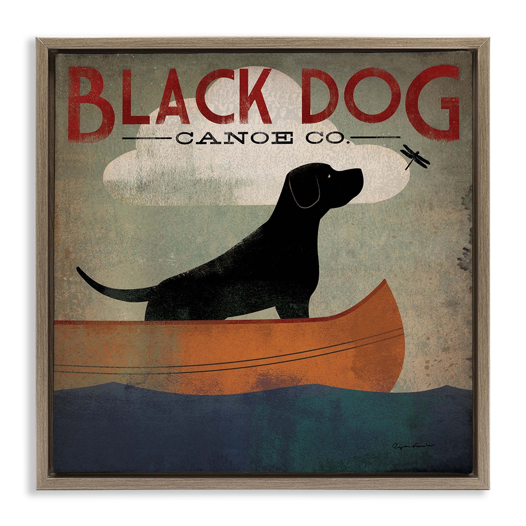 Stupell Industries Black Dog Canoe Company Animals & Insects Painting Brown Floater Framed Canvas Art Print Wall Art, 18 x 18