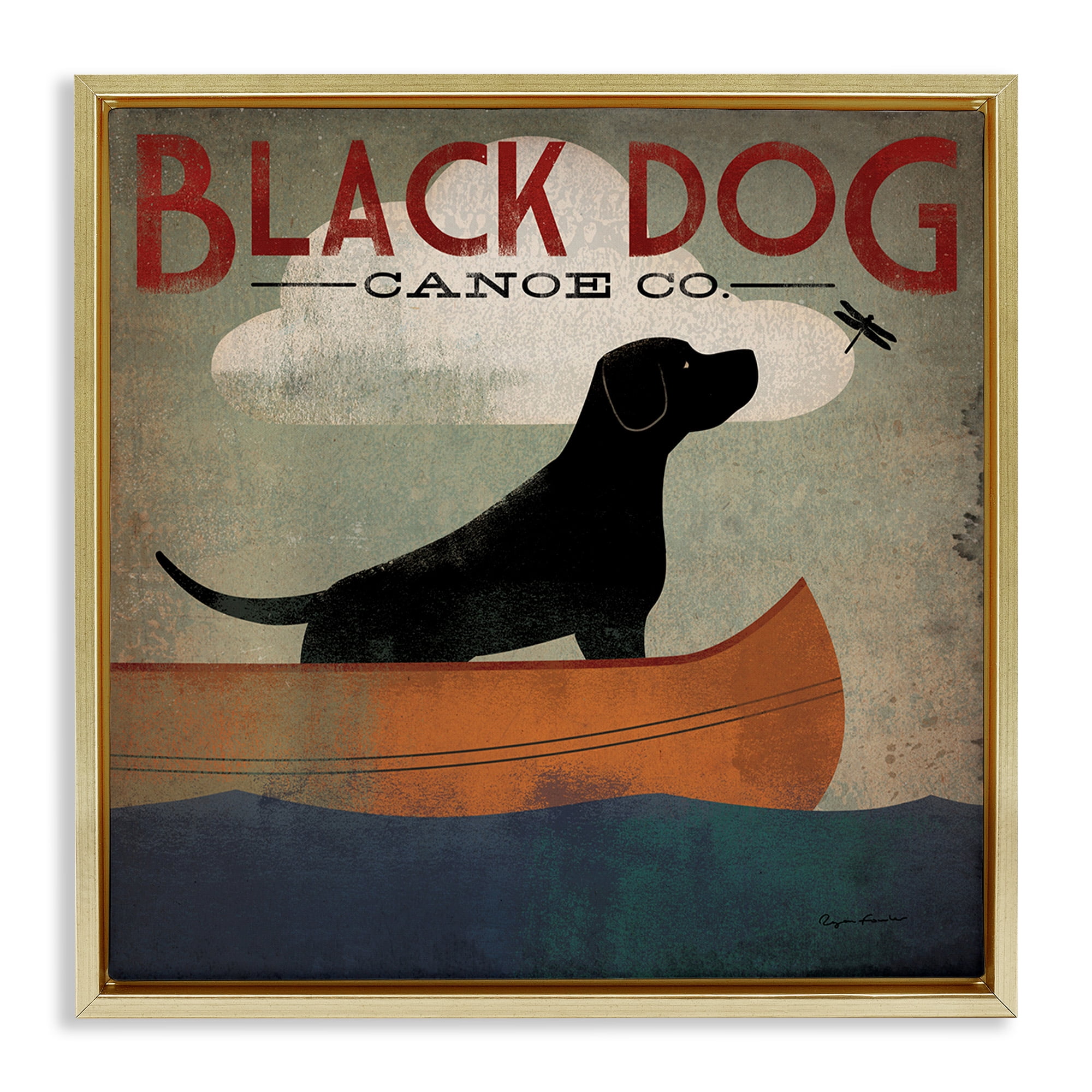 Stupell Industries Black Dog Canoe Company Animals & Insects Painting Gold Floater Framed Canvas Art Print Wall Art, 18 x 18