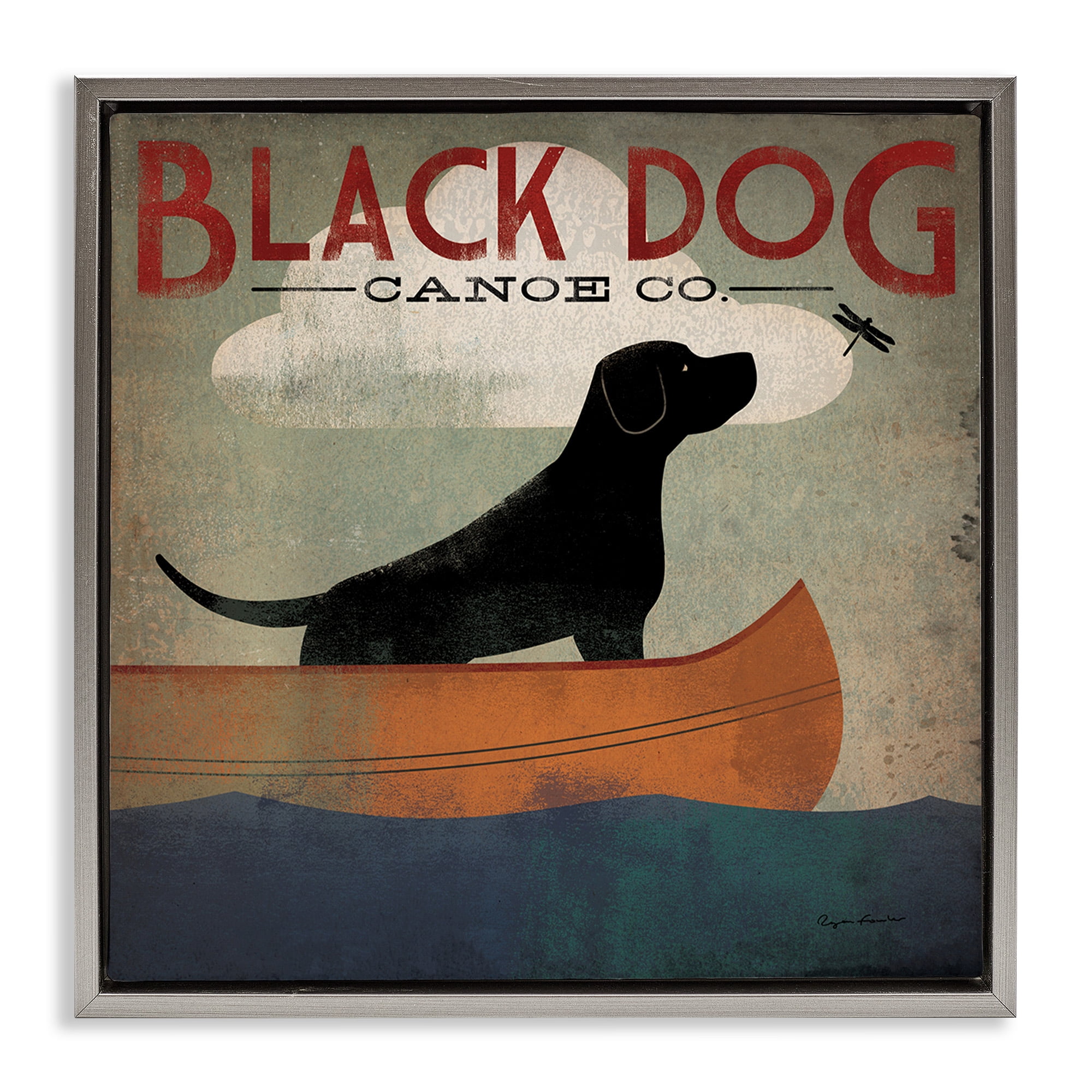 Stupell Industries Black Dog Canoe Company Animals & Insects Painting Gray Floater Framed Canvas Art Print Wall Art, 25 x 25
