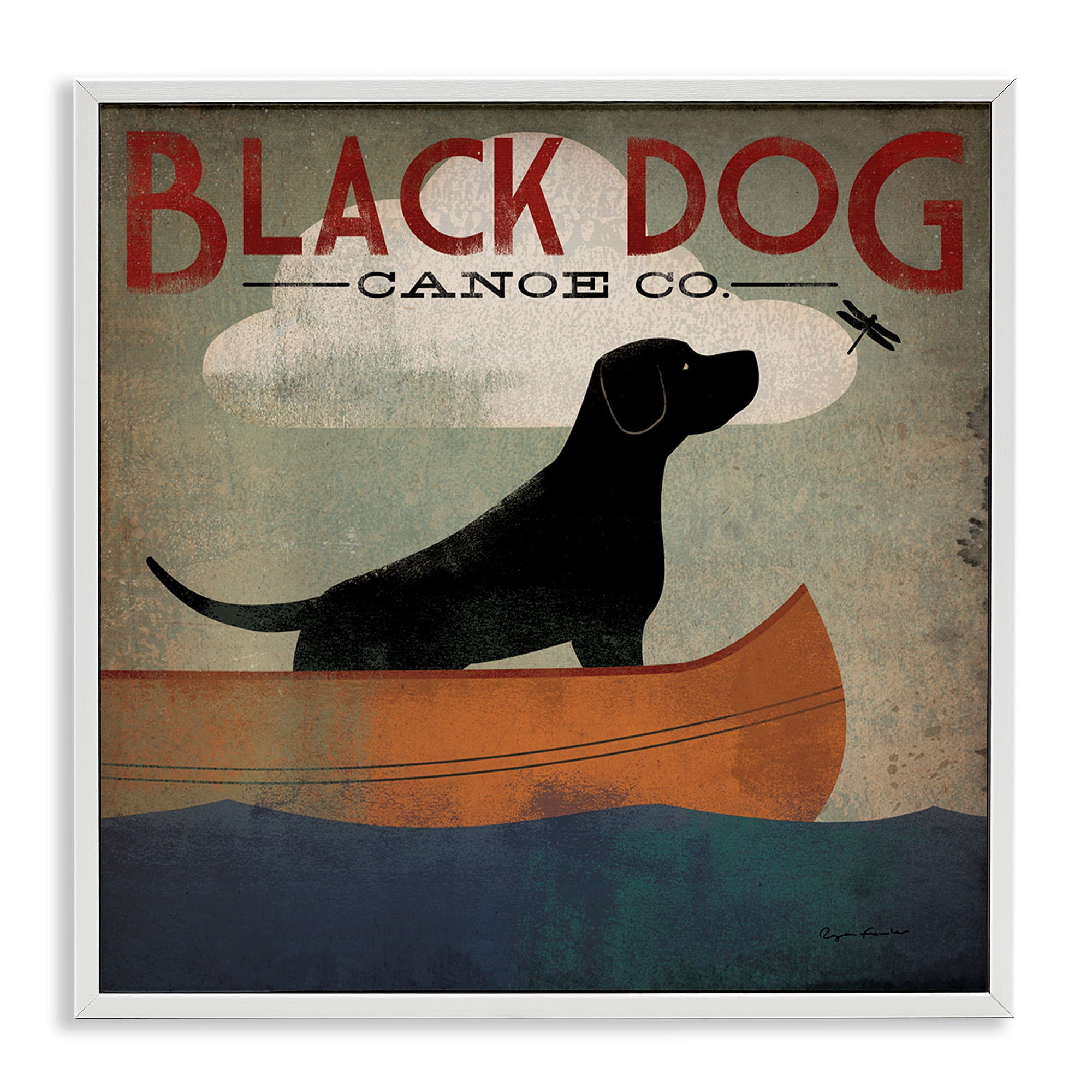 Stupell Industries Black Dog Canoe Company Animals & Insects Painting White Framed Art Print Wall Art, 12 x 12