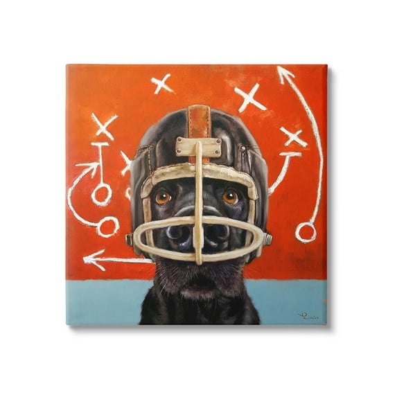 Stupell Industries Black Dog Wearing Football Helmet Sports Plays Canvas Wall Art, 17 x 17, Design by Lucia Heffernan