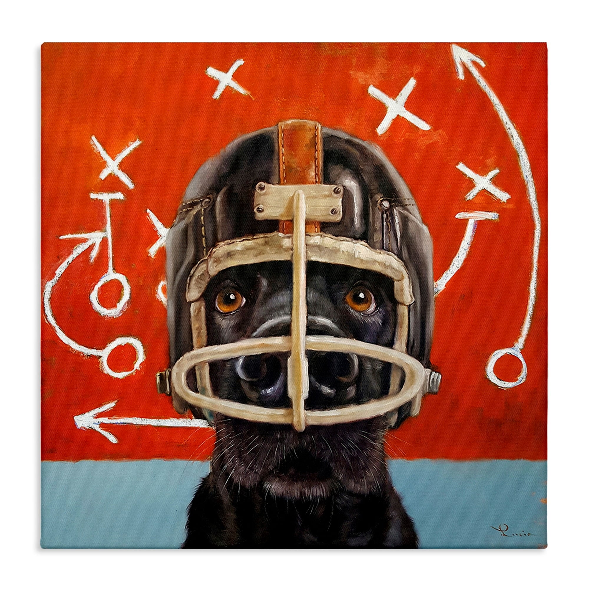 Stupell Industries Black Dog Wearing Football Helmet Sports Plays Canvas Wall Art, 24 x 24, Design by Lucia Heffernan
