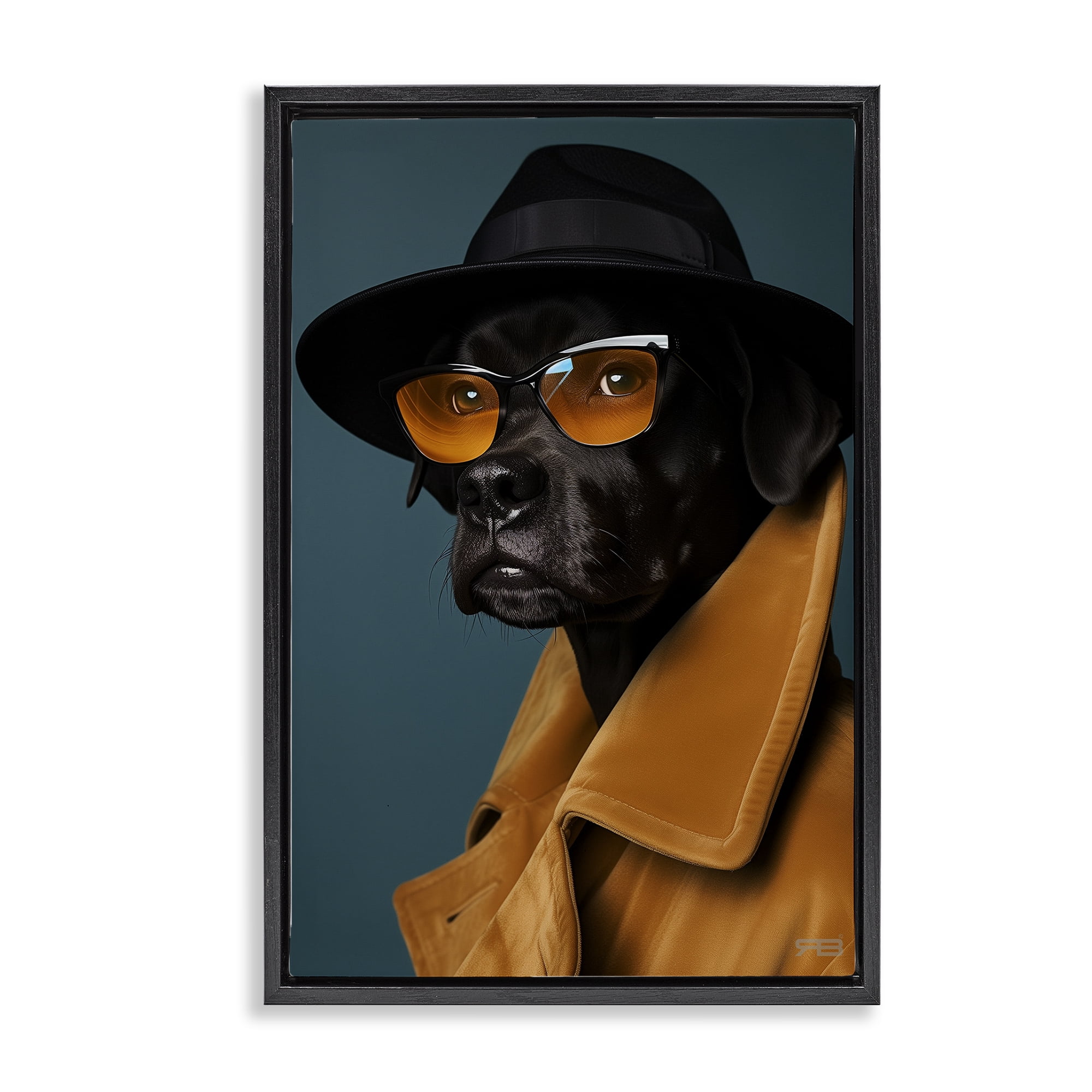 Stupell Industries Black Dog in Suit Animals & Insects Painting Black Floater Framed Canvas Art Print Wall Art, 17 x 25