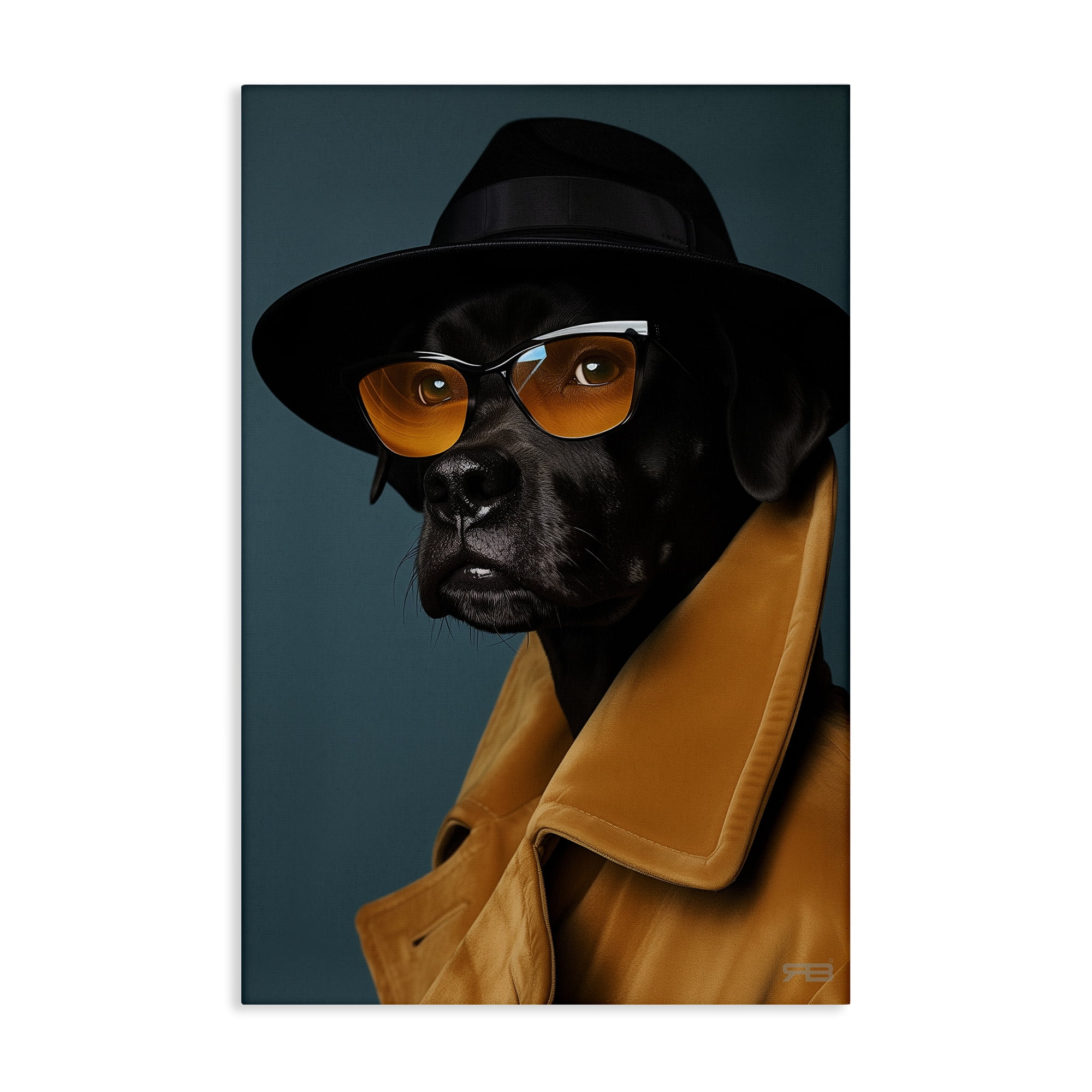 Stupell Industries Black Dog in Suit Animals & Insects Painting Gallery Wrapped Canvas Art Print Wall Art, 30 x 45