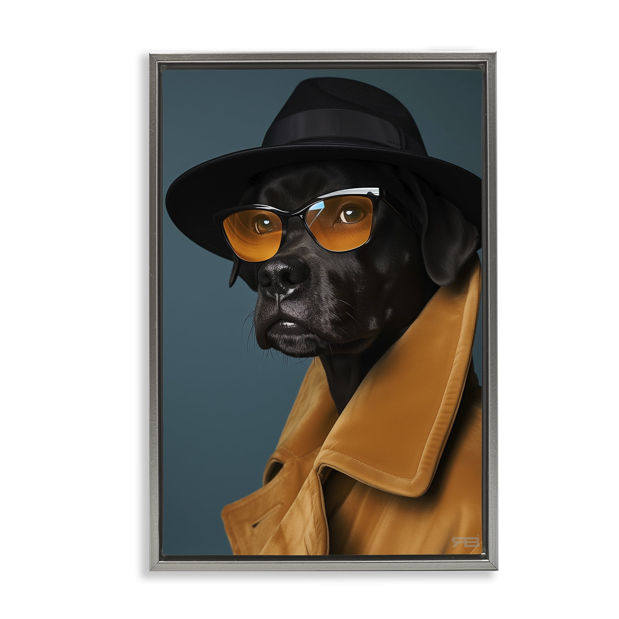 Stupell Industries Black Dog in Suit Animals & Insects Painting Gray Floater Framed Canvas Art Print Wall Art, 21 x 31
