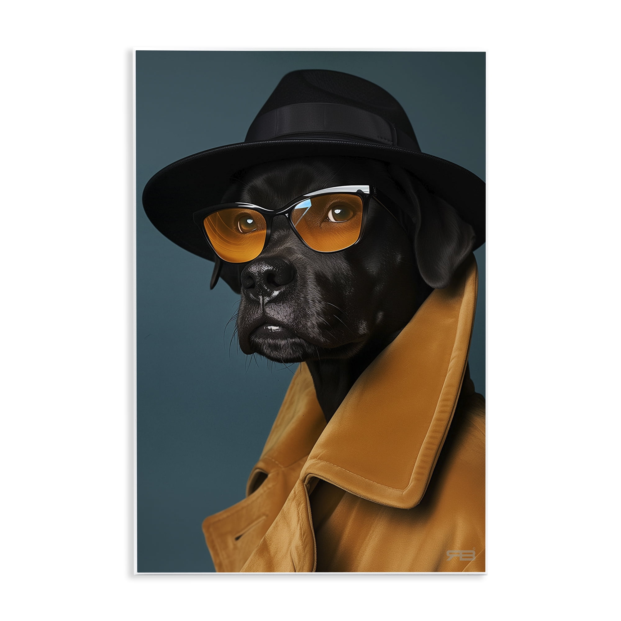 Black Dog in Suit Unframed Art Print on MDF Wood, 10 x 15