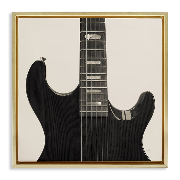 Stupell Industries Contemporary Black Electric Guitar Gold Floating Frame Canvas Art, 25 x 25, by Deborah Revell