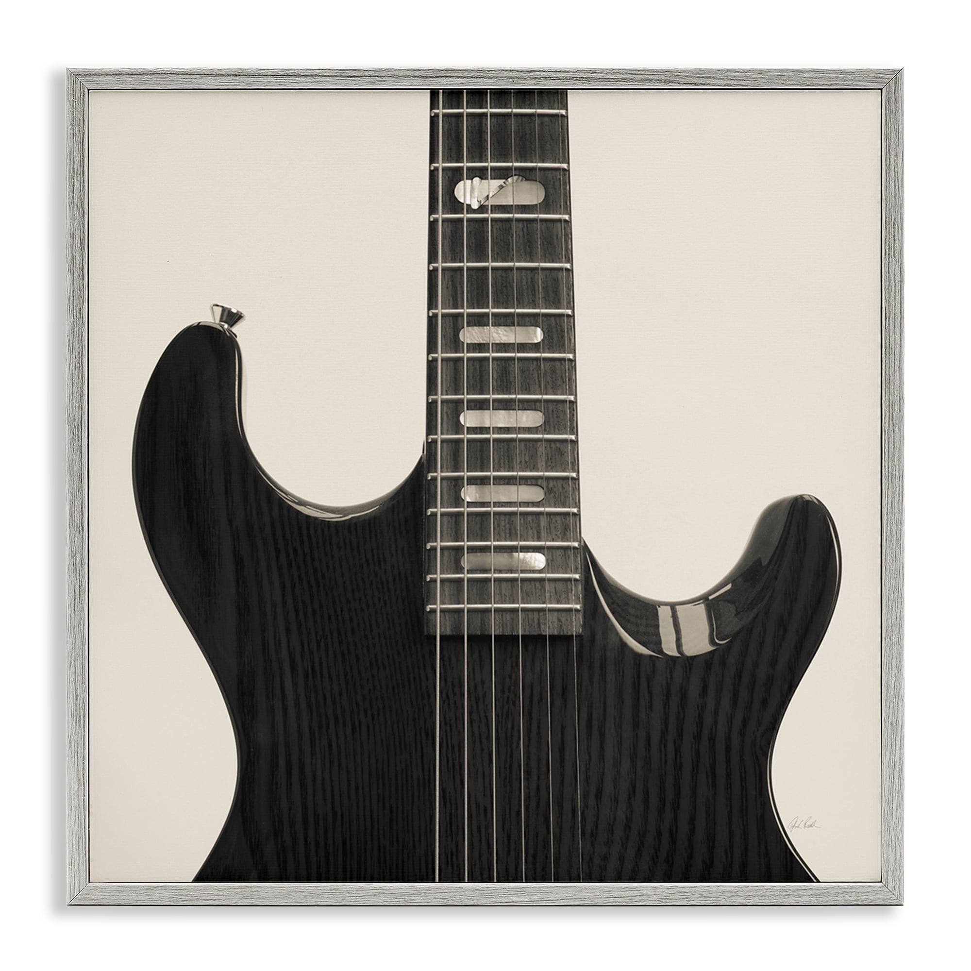 Stupell Industries Black Electric Guitar Entertainment Photography Gray Framed Art Print Wall Art, 24 x 24