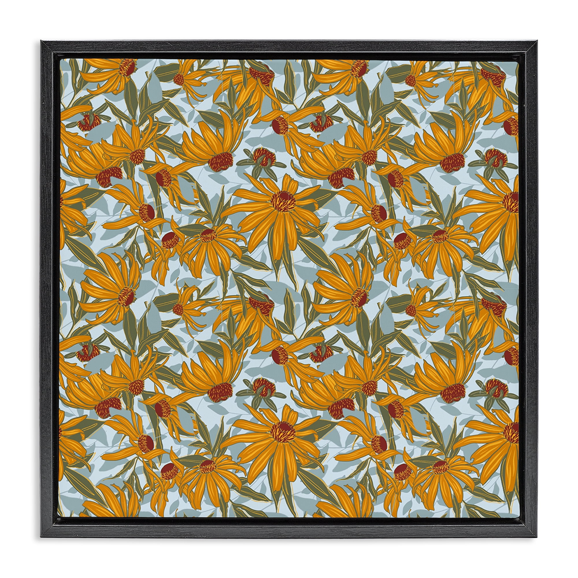Stupell Industries Black Eyed Susan Pattern Plants & Flowers Painting Black Floater Framed Canvas Art Print Wall Art, 18 x 18