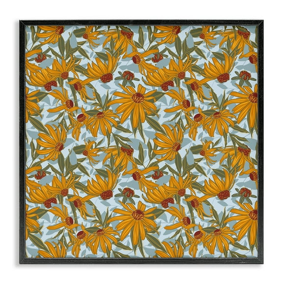 Stupell Industries Black Eyed Susan Pattern Plants & Flowers Painting Black Framed Art Print Wall Art, 12 x 12