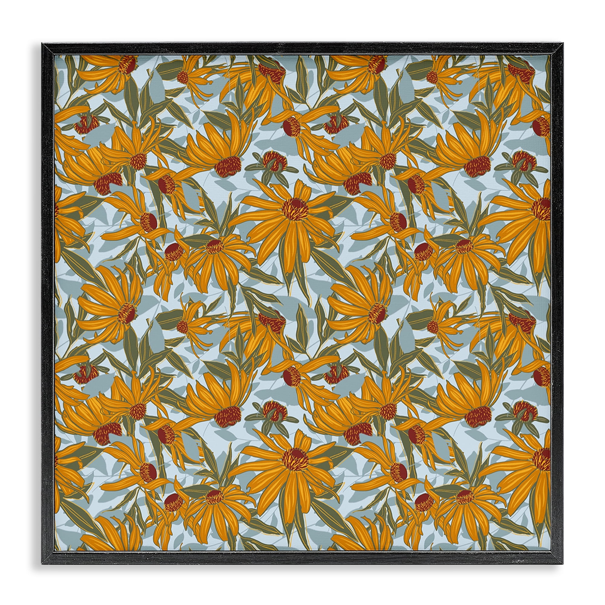 Stupell Industries Black Eyed Susan Pattern Plants & Flowers Painting Black Framed Art Print Wall Art, 17 x 17