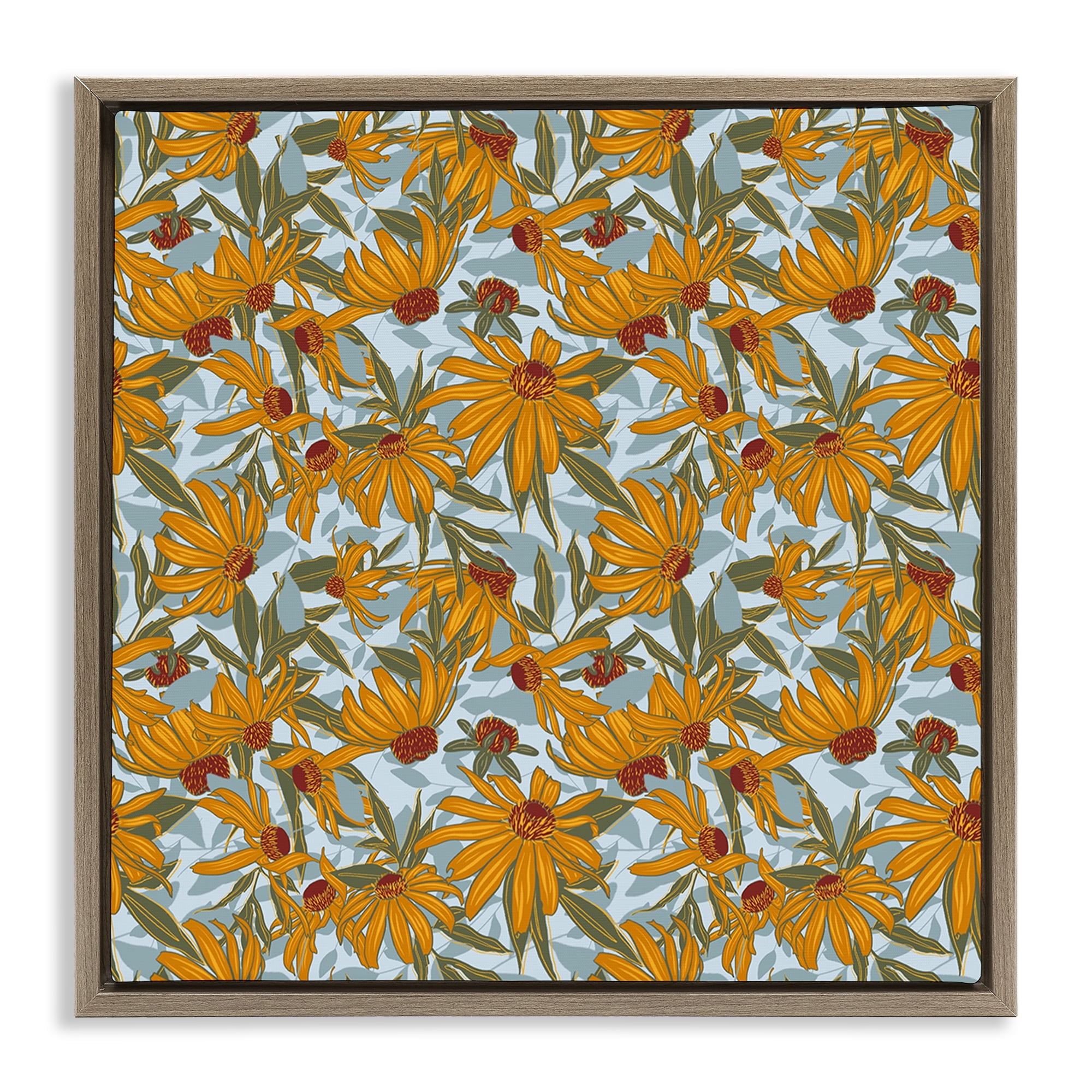 Stupell Industries Black Eyed Susan Pattern Plants & Flowers Painting Brown Floater Framed Canvas Art Print Wall Art, 18 x 18
