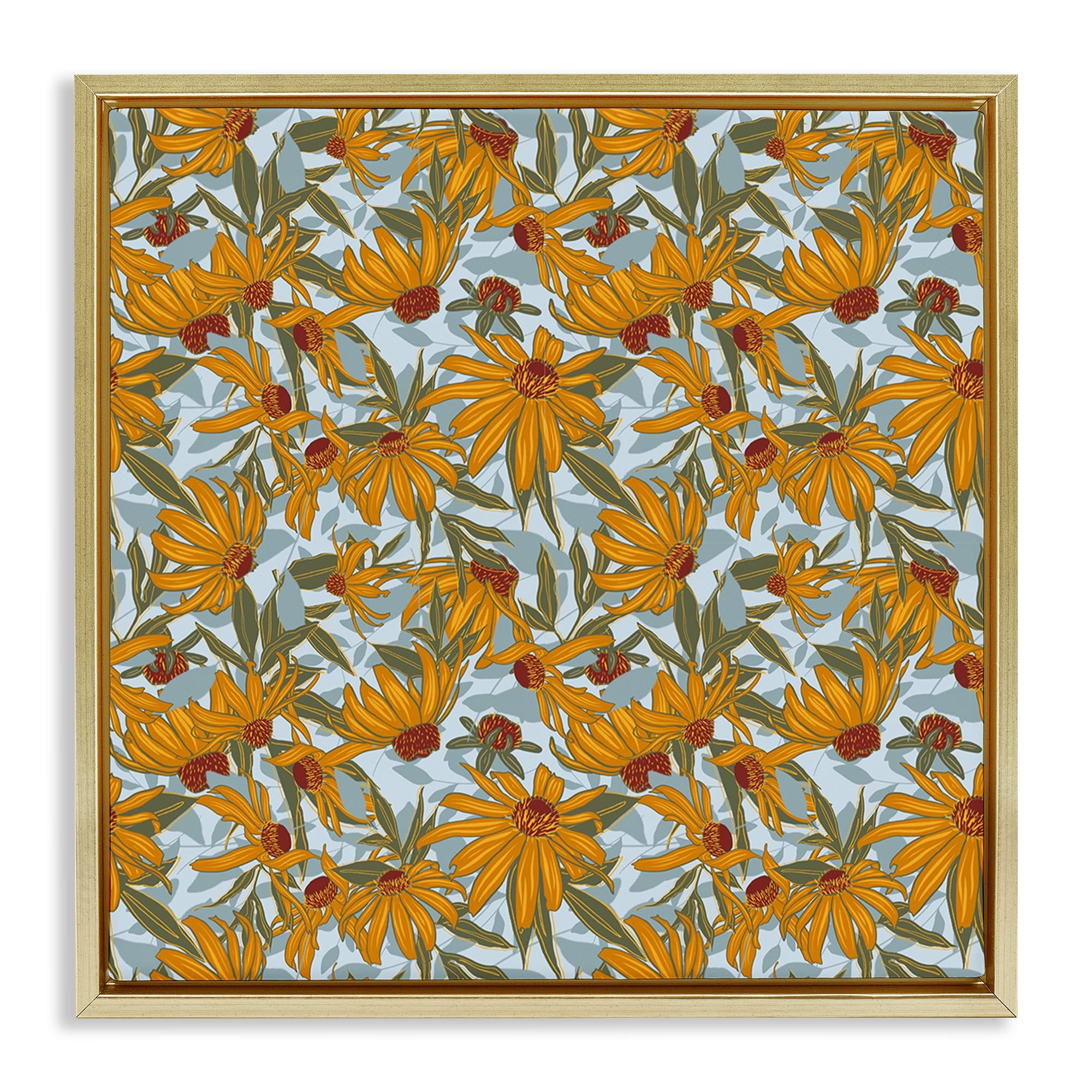 Stupell Industries Black Eyed Susan Pattern Plants & Flowers Painting Gold Floater Framed Canvas Art Print Wall Art, 18 x 18
