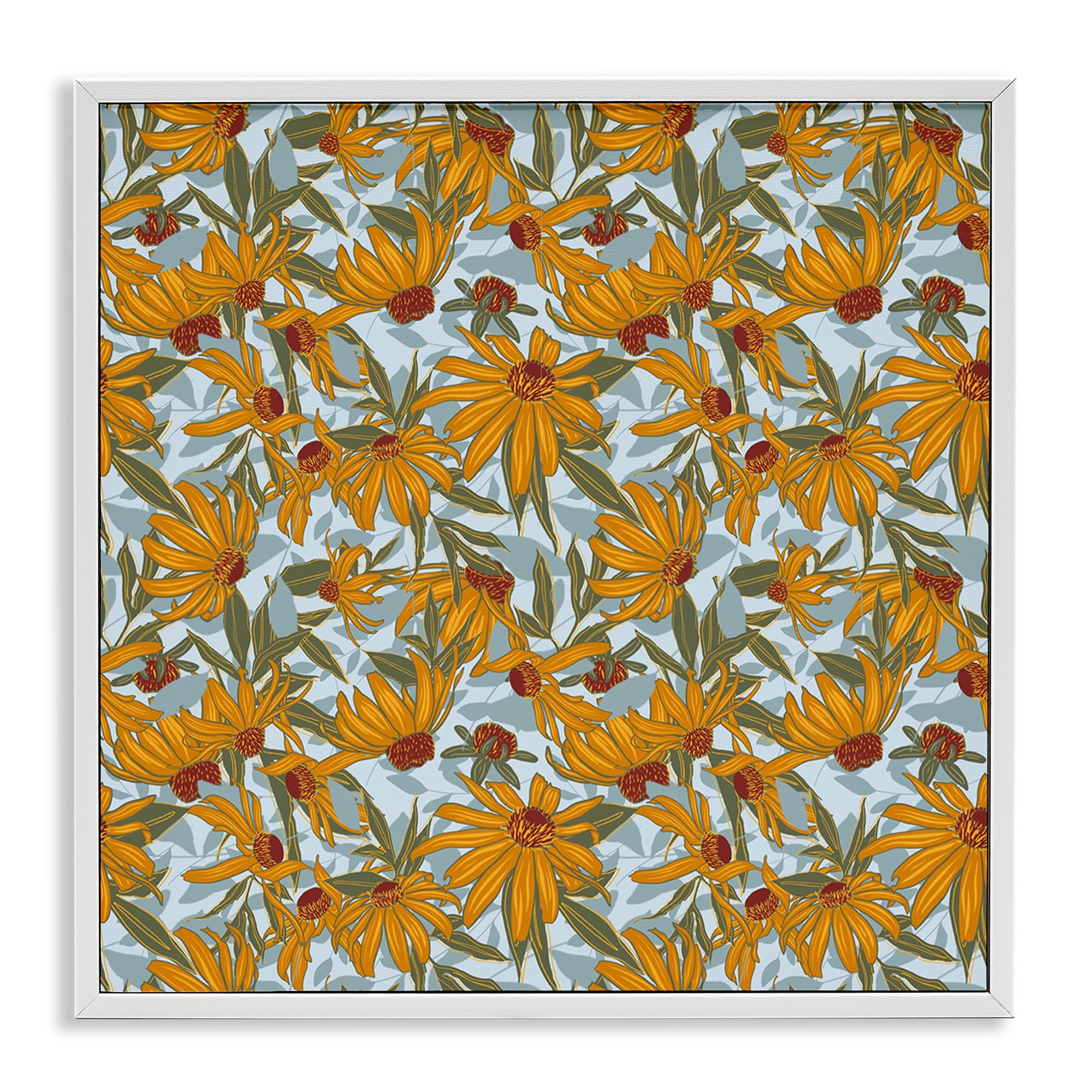 Stupell Industries Black Eyed Susan Pattern Plants & Flowers Painting White Framed Art Print Wall Art, 12 x 12