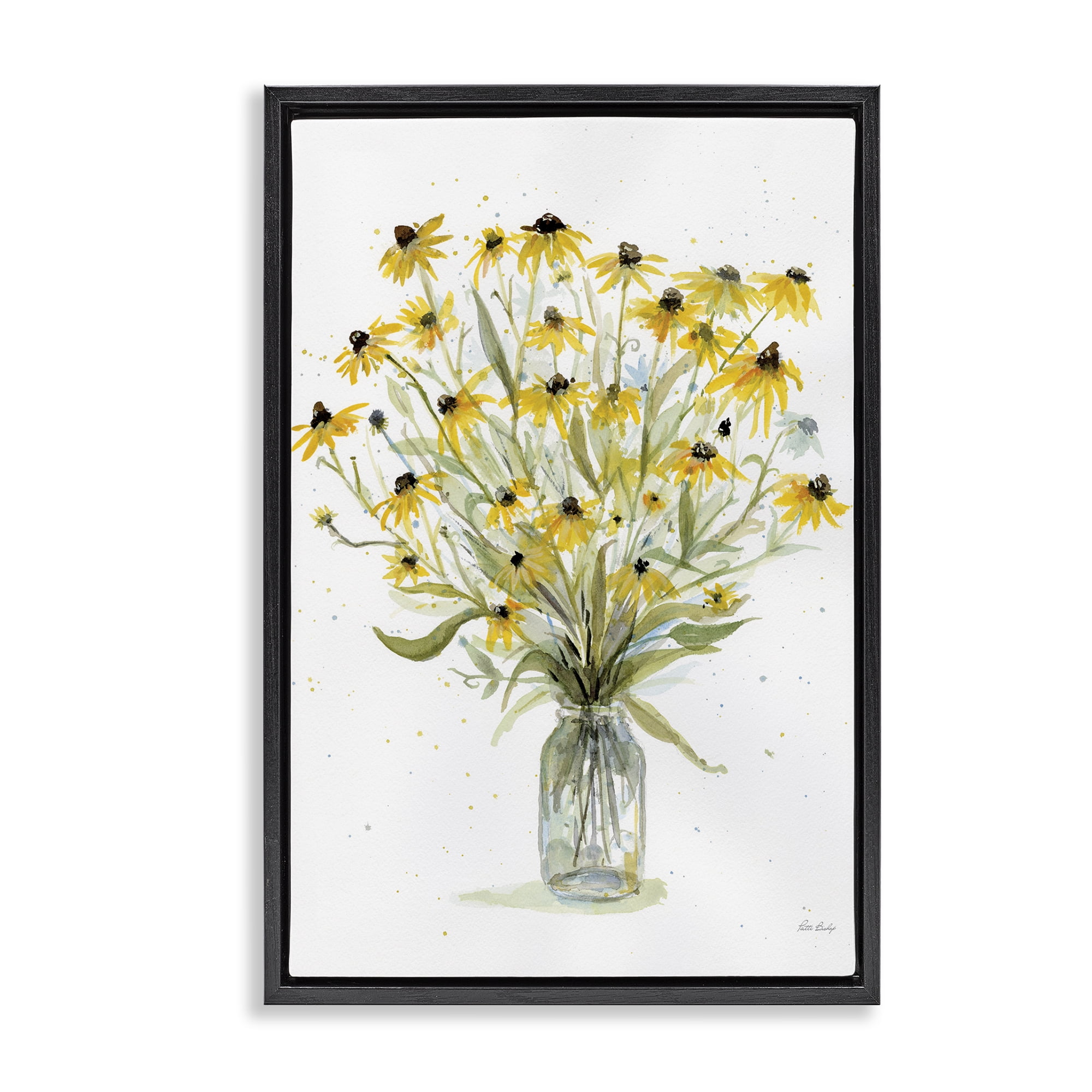 Stupell Industries Black-Eyed Susans Botanical & Floral Painting Black Floater Framed Art Print Wall Art, 17 x 25