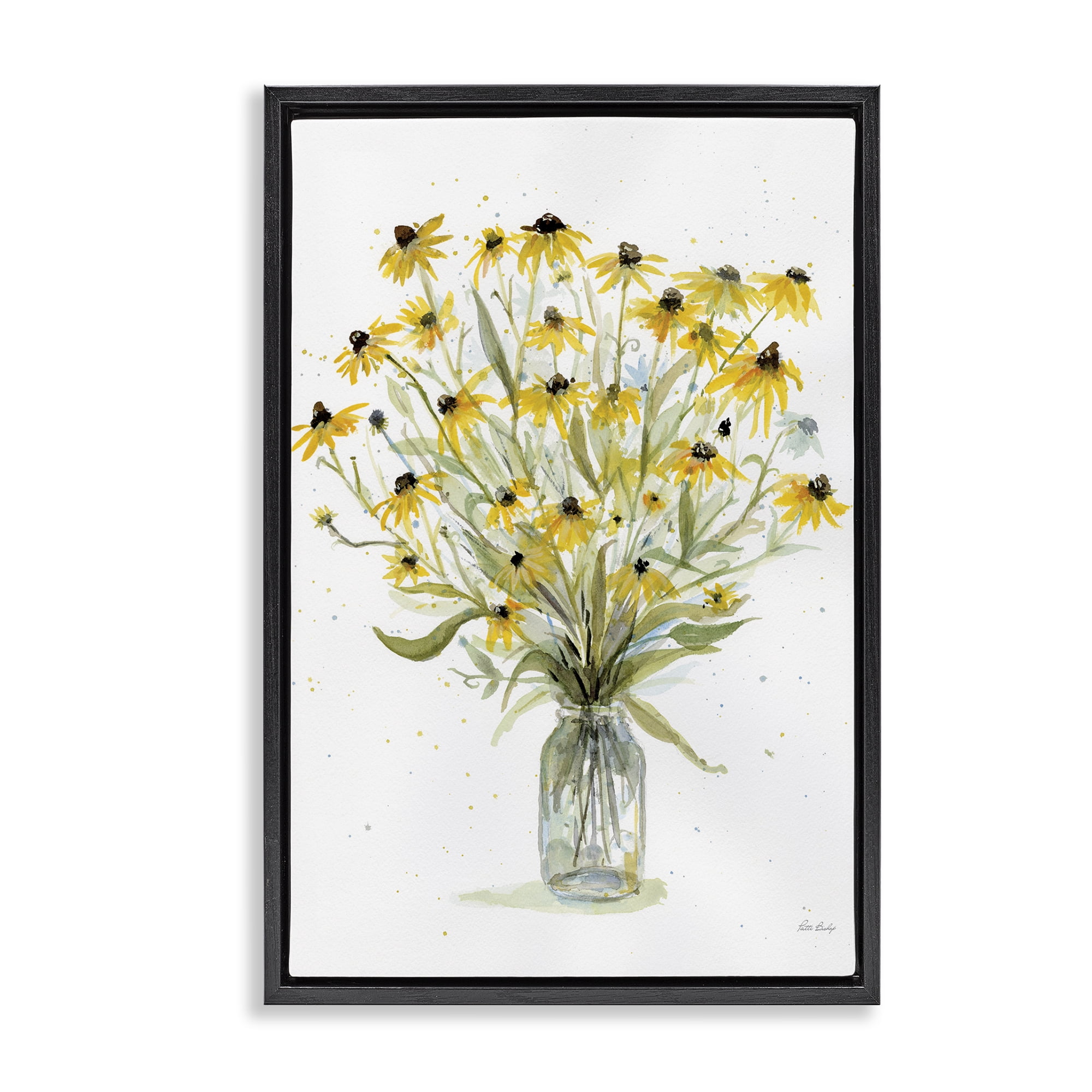 Stupell Industries Black-Eyed Susans Botanical & Floral Painting Black Floater Framed Art Print Wall Art, 21 x 31