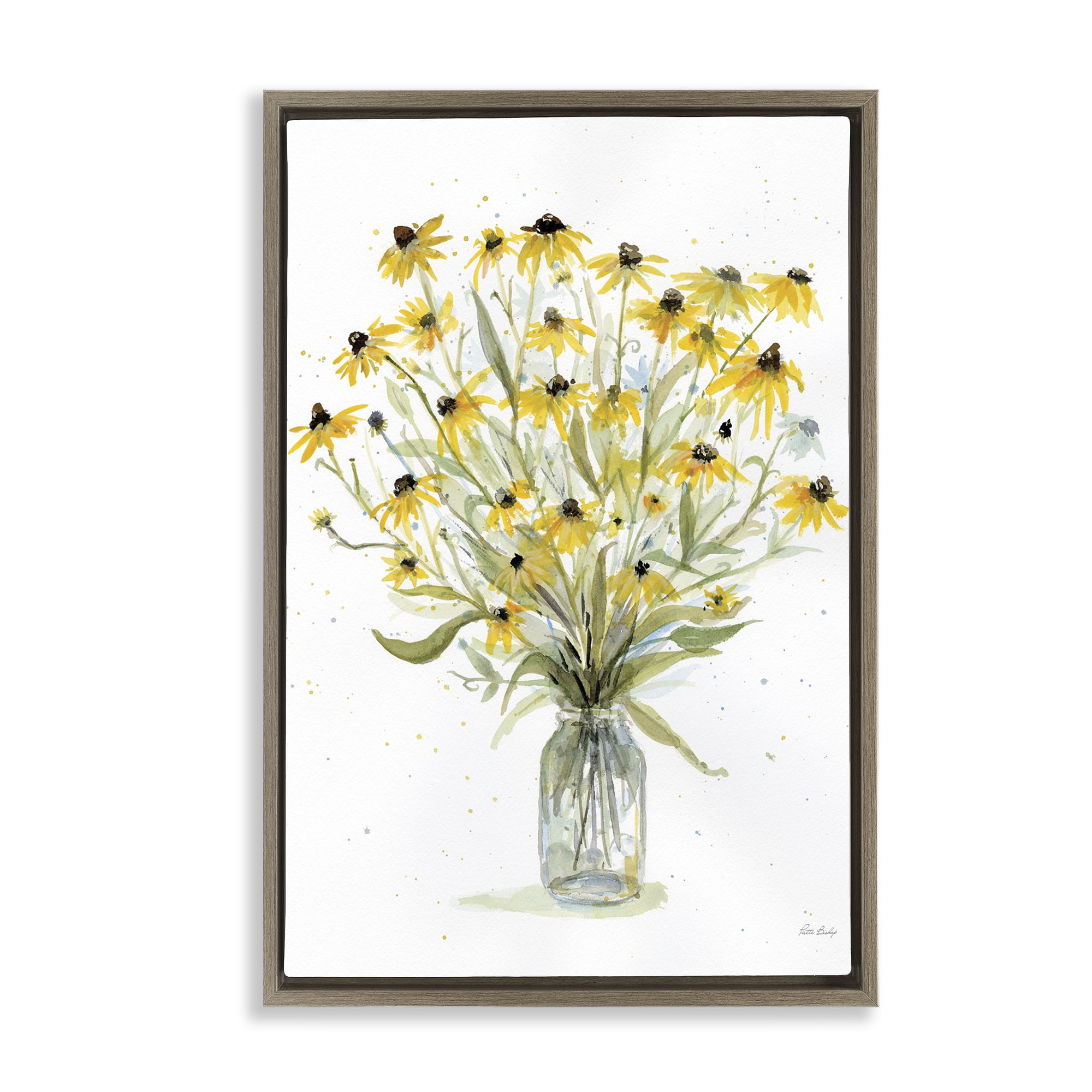 Stupell Industries Black-Eyed Susans Botanical & Floral Painting Brown Floater Framed Art Print Wall Art, 17 x 25