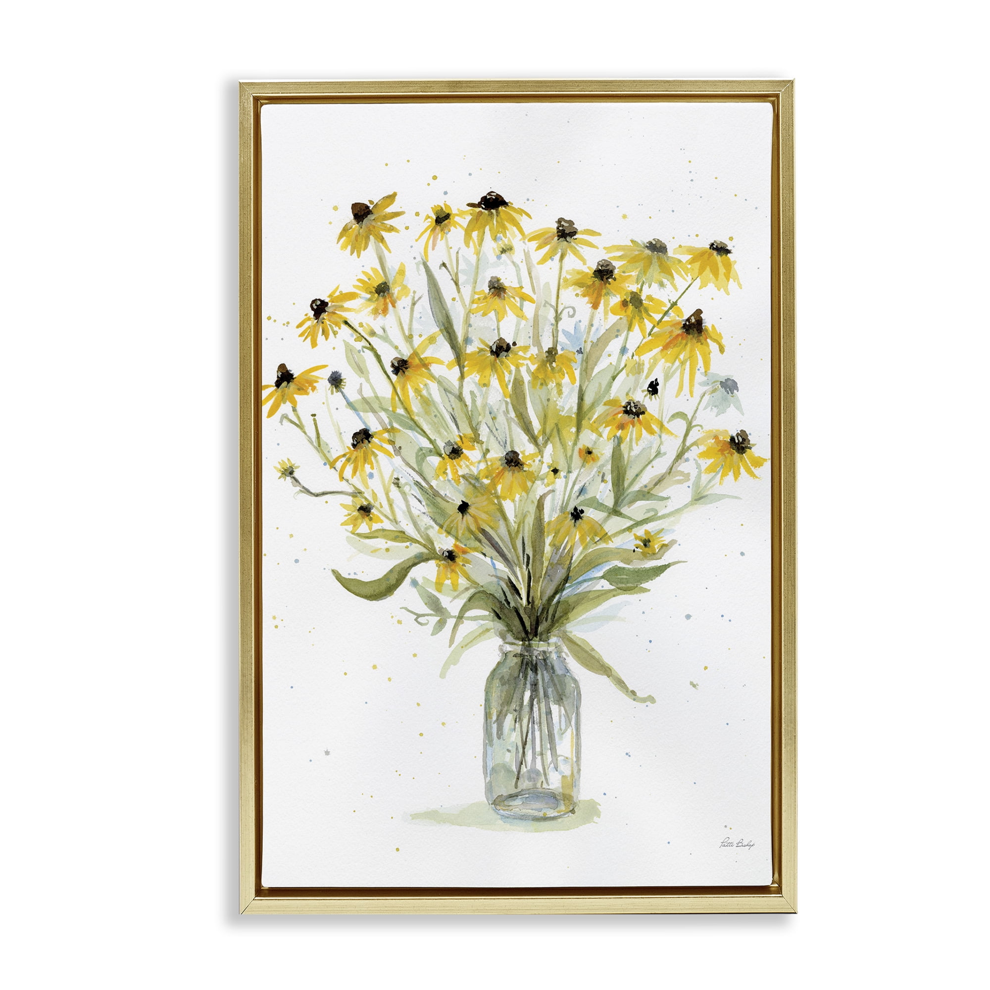 Stupell Industries Black-Eyed Susans Botanical & Floral Painting Gold Floater Framed Art Print Wall Art, 21 x 31