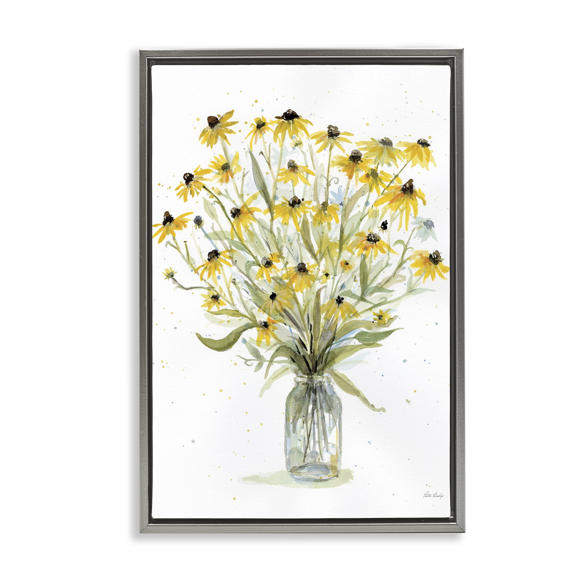 Stupell Industries Black-Eyed Susans Botanical & Floral Painting Gray Floater Framed Art Print Wall Art, 17 x 25
