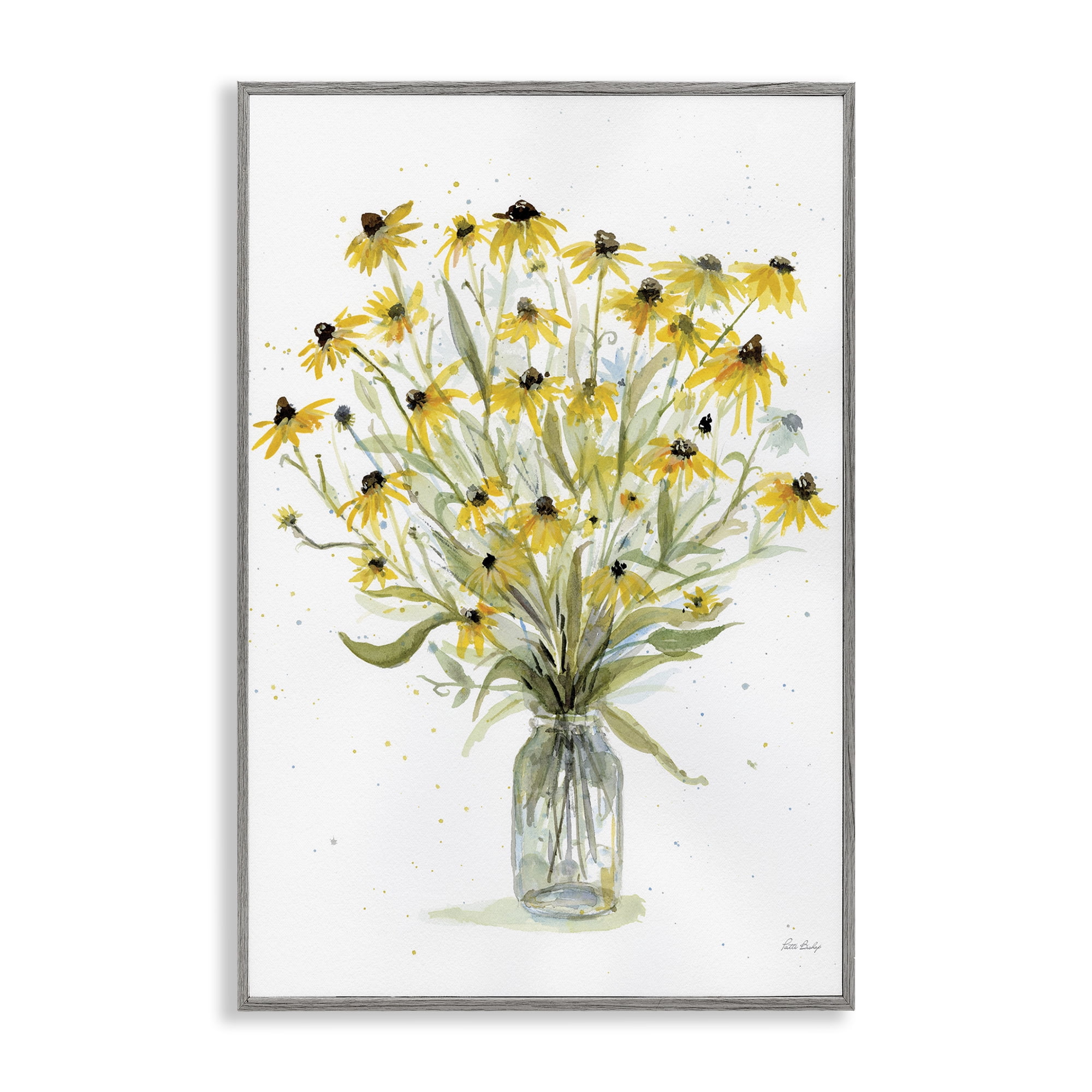 Stupell Industries Black-Eyed Susans Botanical & Floral Painting Gray Framed Art Print Wall Art, 20 x 30