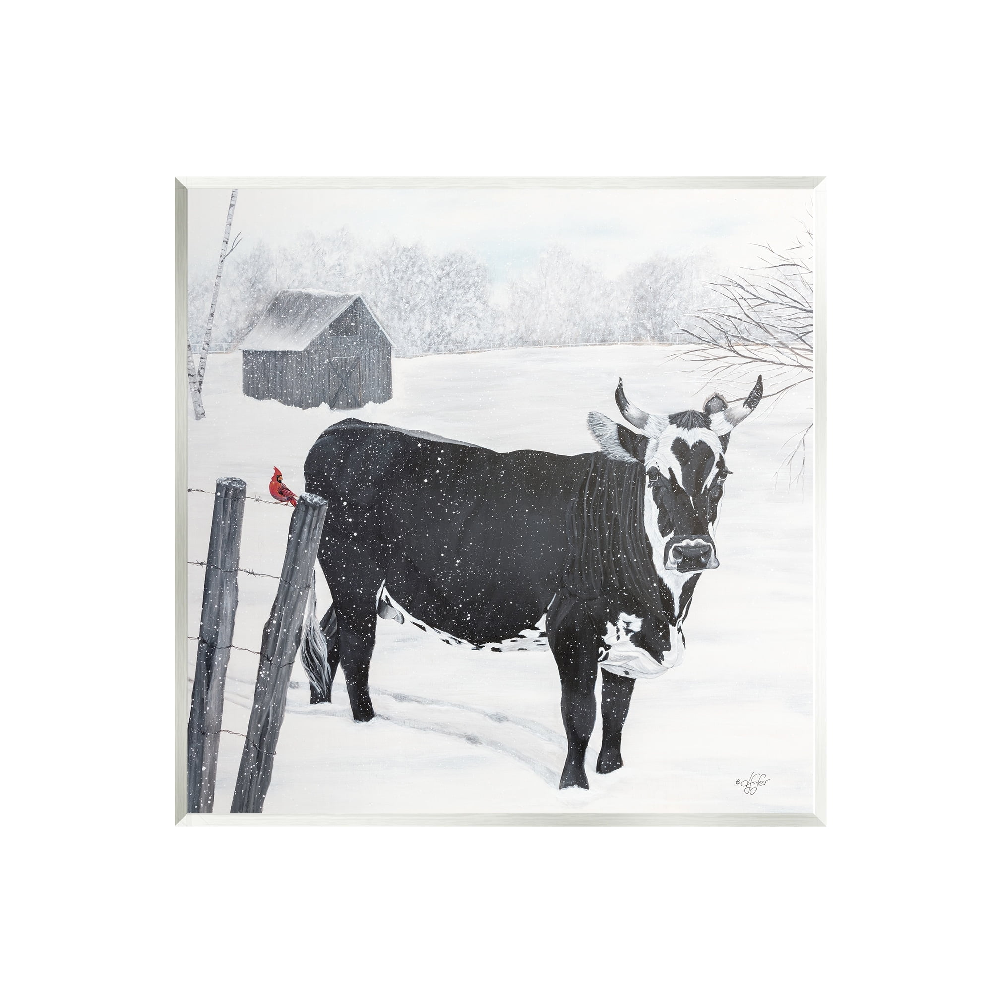 Stupell Industries Black Farm Cow Niveous Snow Covered Field Painting Unframed Art Print Wall Art, Design by Diane Fifer