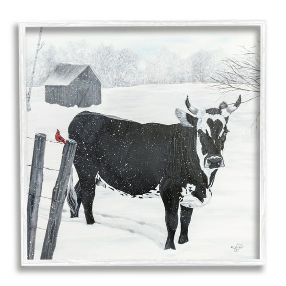 Stupell Industries Black Farm Cow Niveous Snow Covered Field Painting White Framed Art Print Wall Art, Design by Diane Fifer