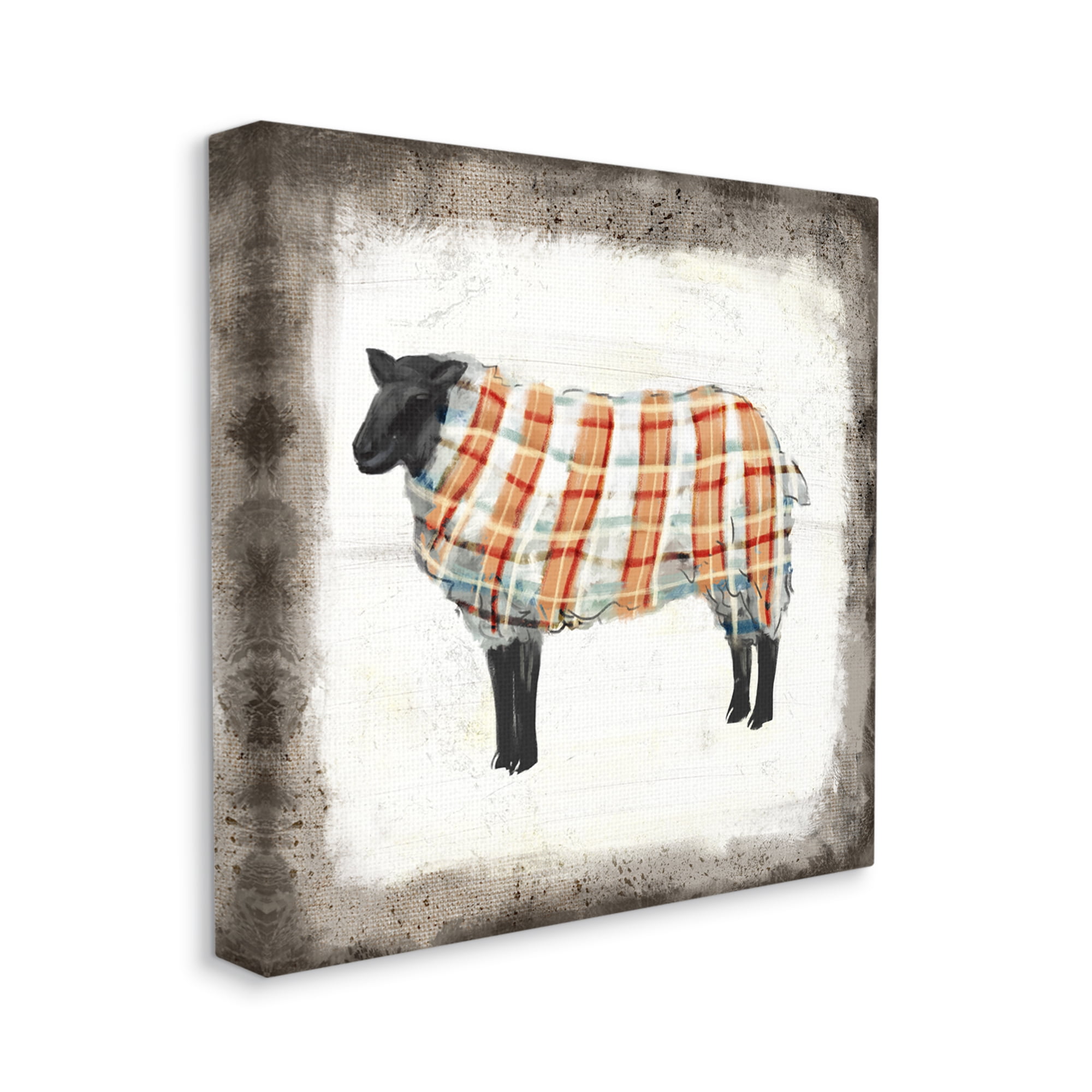 Stupell Industries Black Farm Sheep In Autumn Plaid Sweater Canvas Wall Art, 30 x 30, Design by Ziwei Li