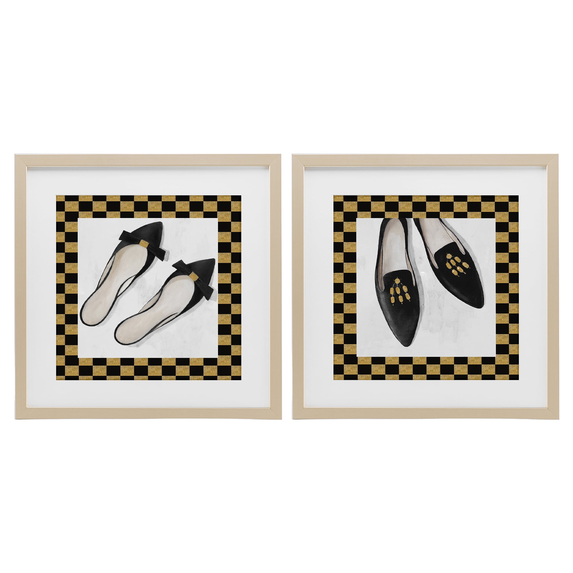 Stupell Industries Black Flats & Sliders 2 Piece Birch Framed Print Under Glass Set, design by Lorenzo Collective