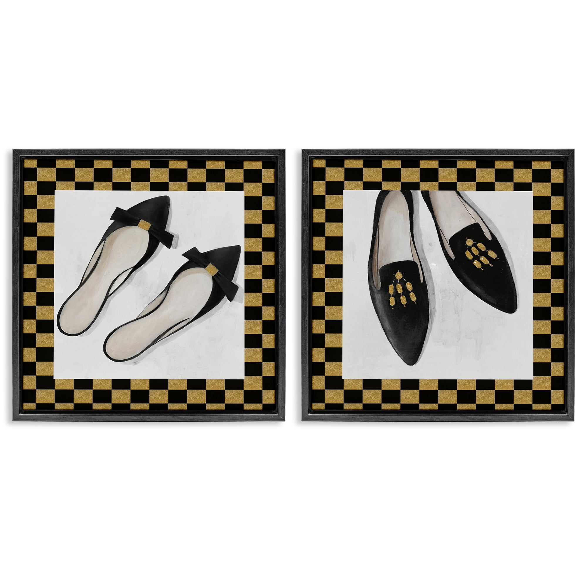 Stupell Industries Black Flats & Sliders 2 Piece Black Framed Floater Canvas Set, design by Lorenzo Collective