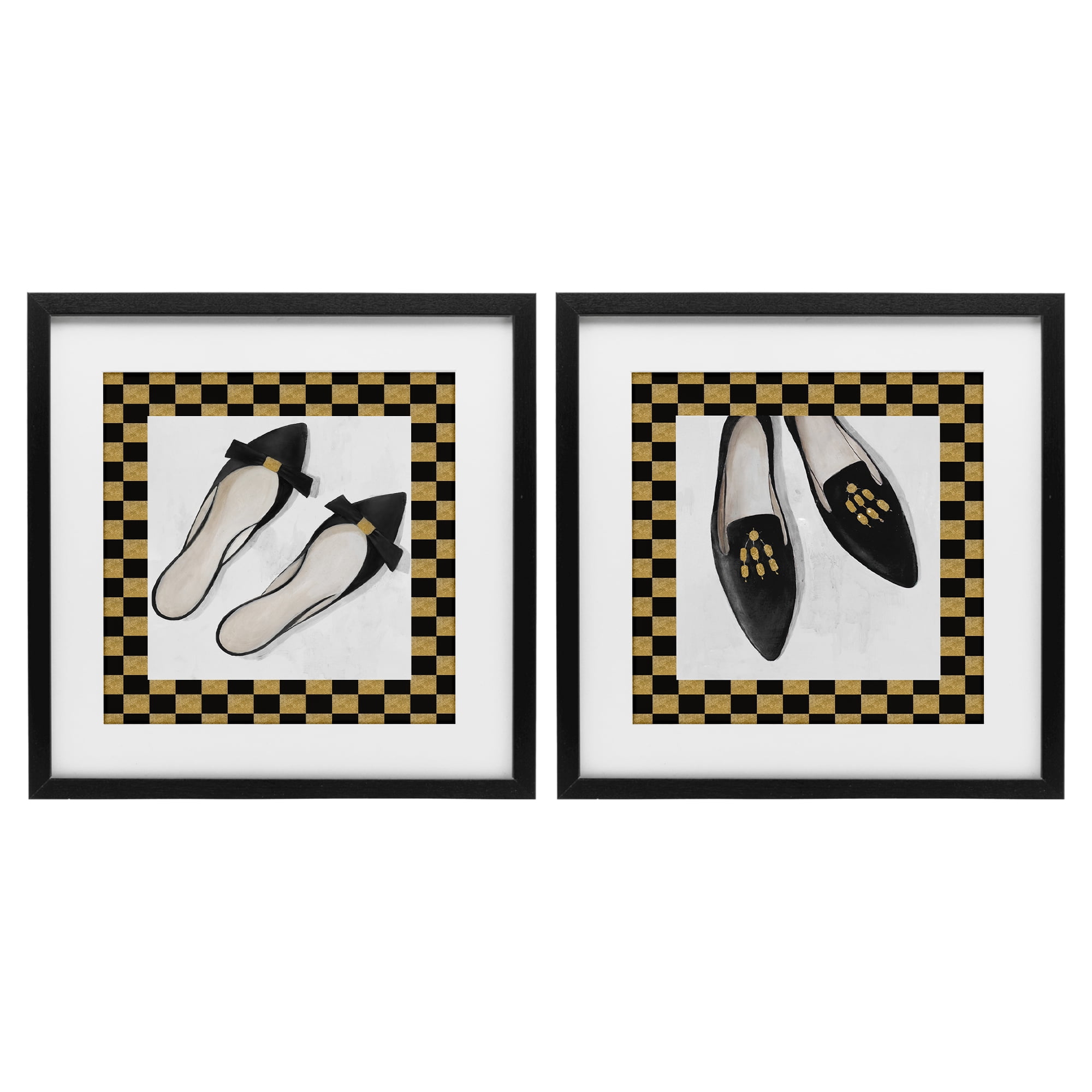 Stupell Industries Black Flats & Sliders 2 Piece Black Framed Print Under Glass Set, design by Lorenzo Collective