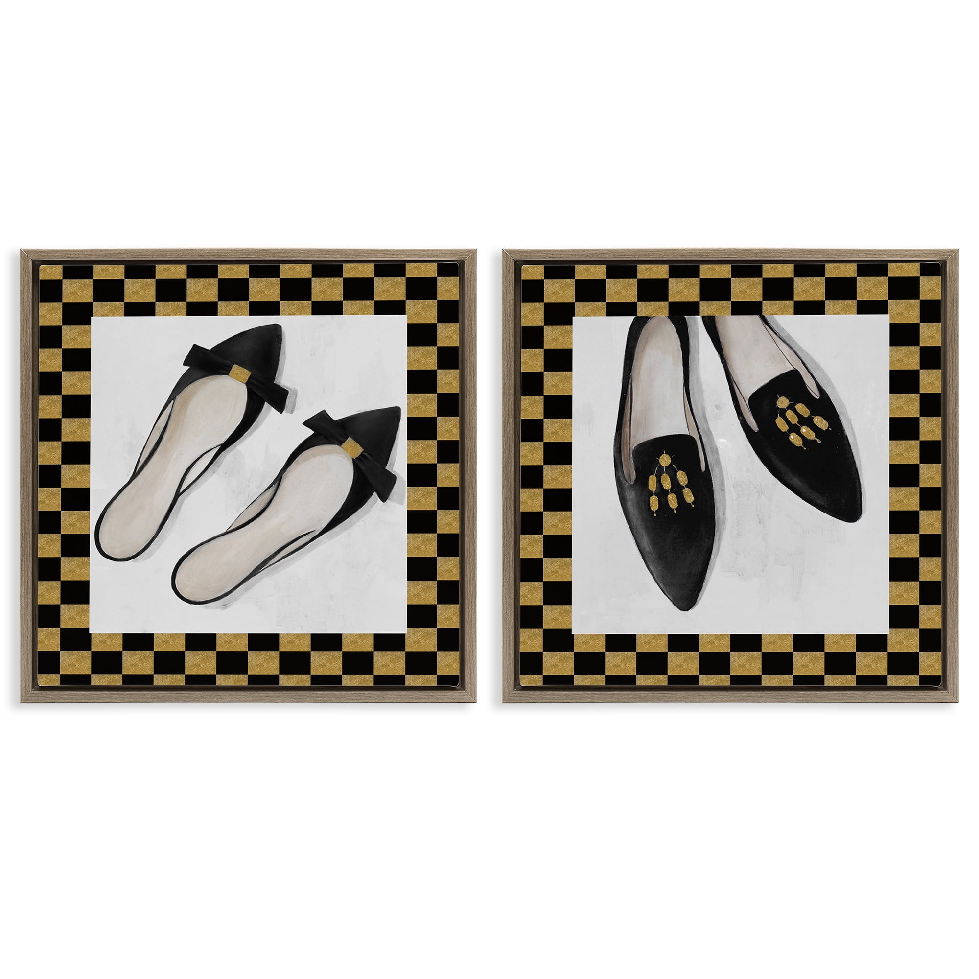Stupell Industries Black Flats & Sliders 2 Piece Brown Framed Floater Canvas Set, design by Lorenzo Collective