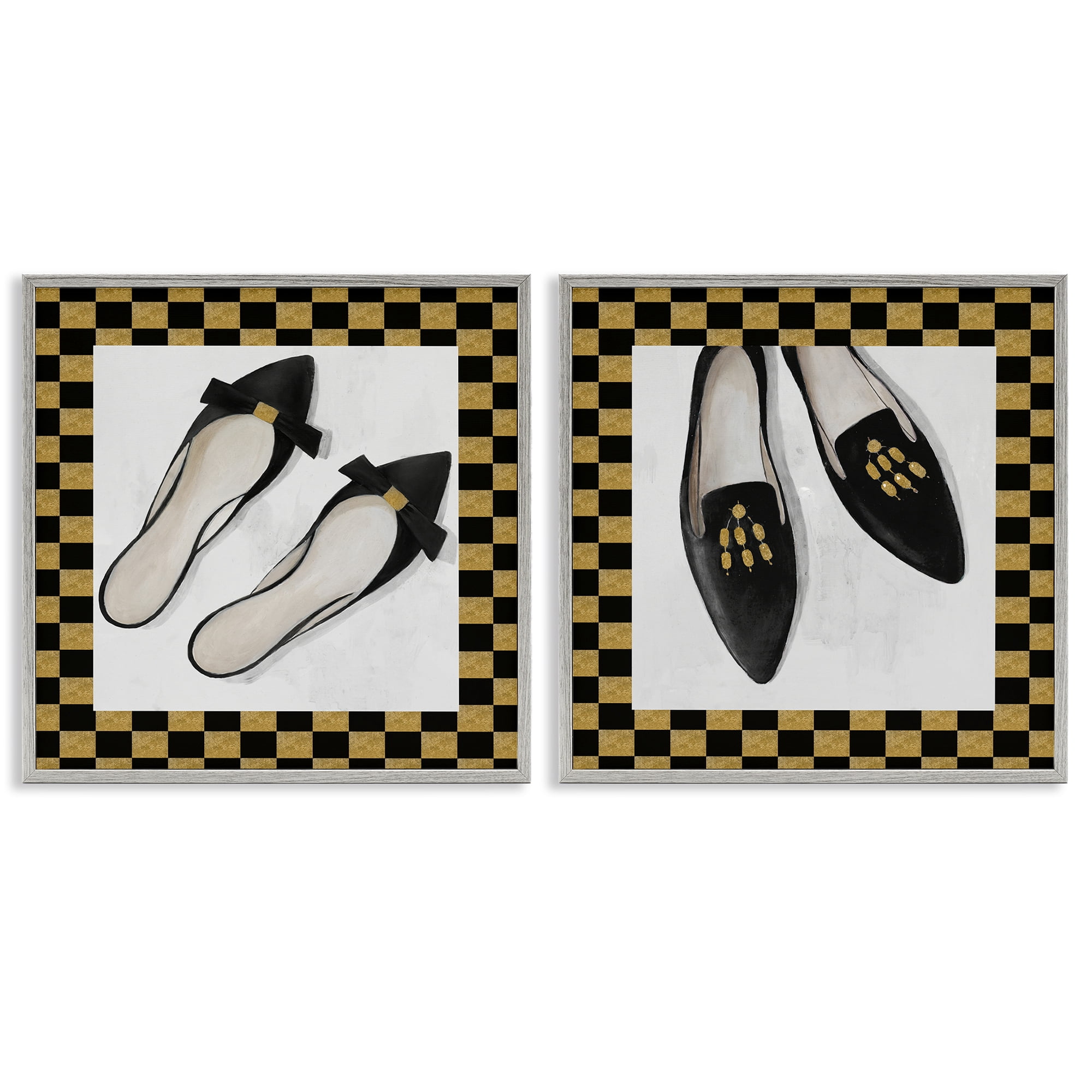 Stupell Industries Black Flats & Sliders 2 Piece Gray Framed Giclee Art Set, design by Lorenzo Collective