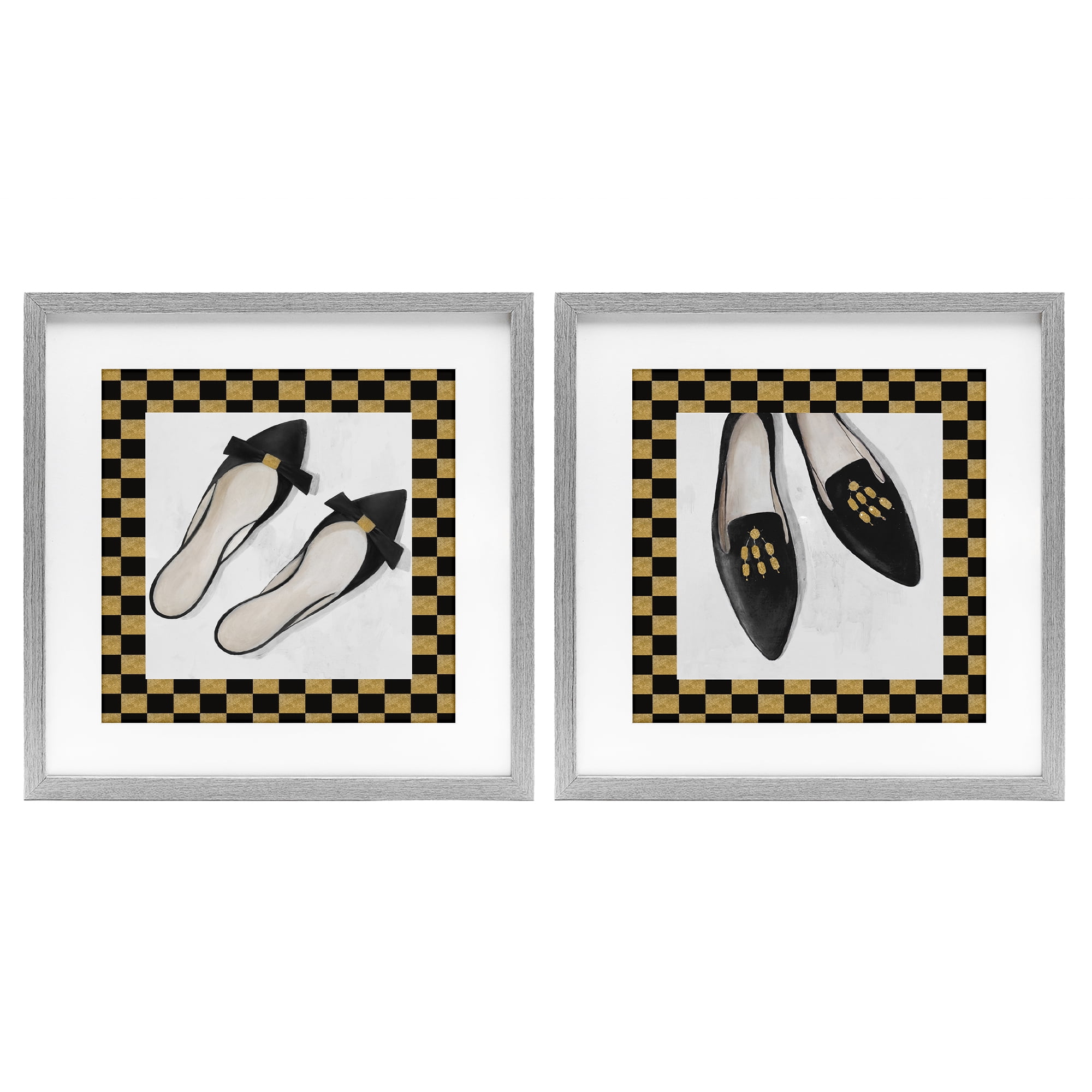 Stupell Industries Black Flats & Sliders 2 Piece Gray Framed Print Under Glass Set, design by Lorenzo Collective