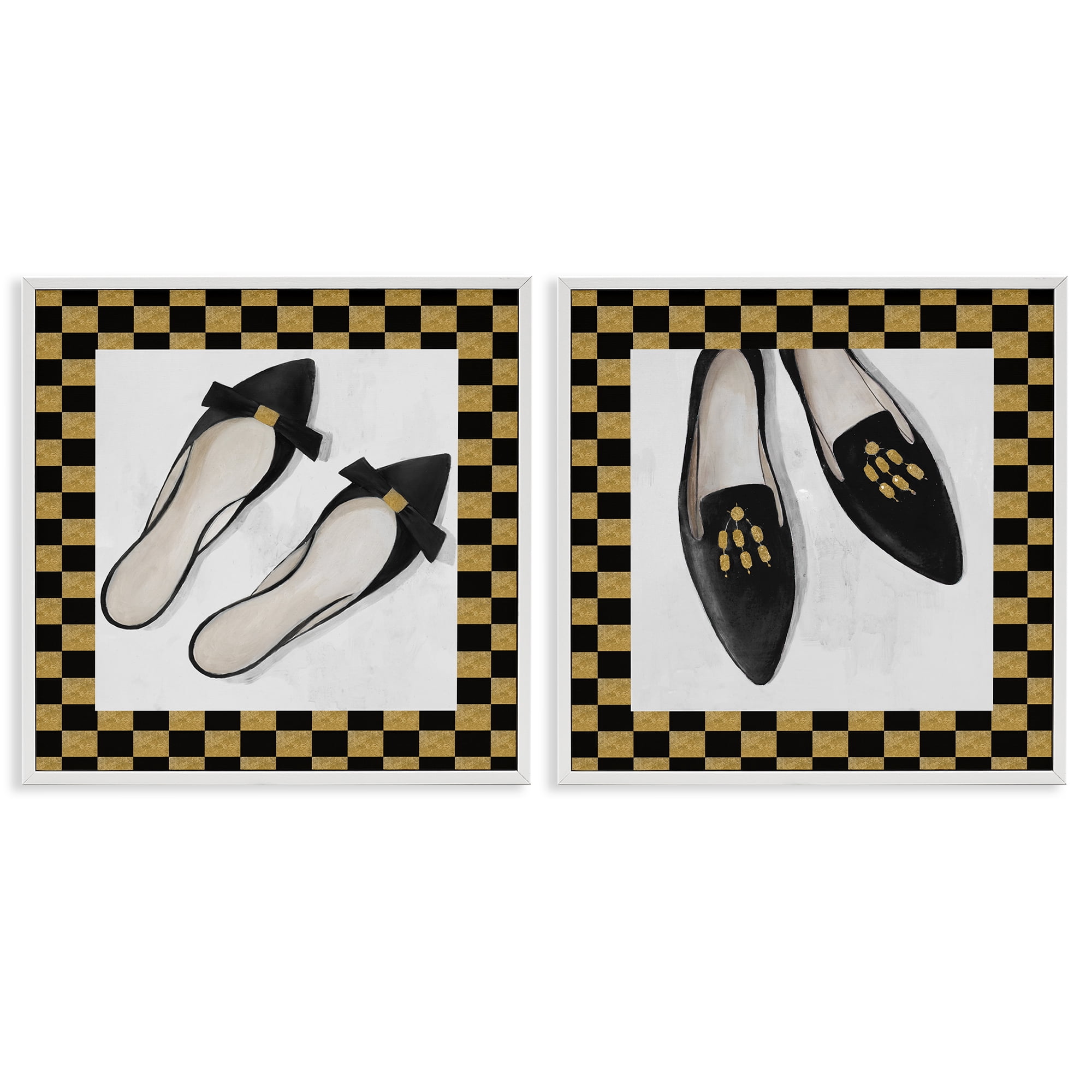 Stupell Industries Black Flats & Sliders 2 Piece White Framed Giclee Art Set, design by Lorenzo Collective