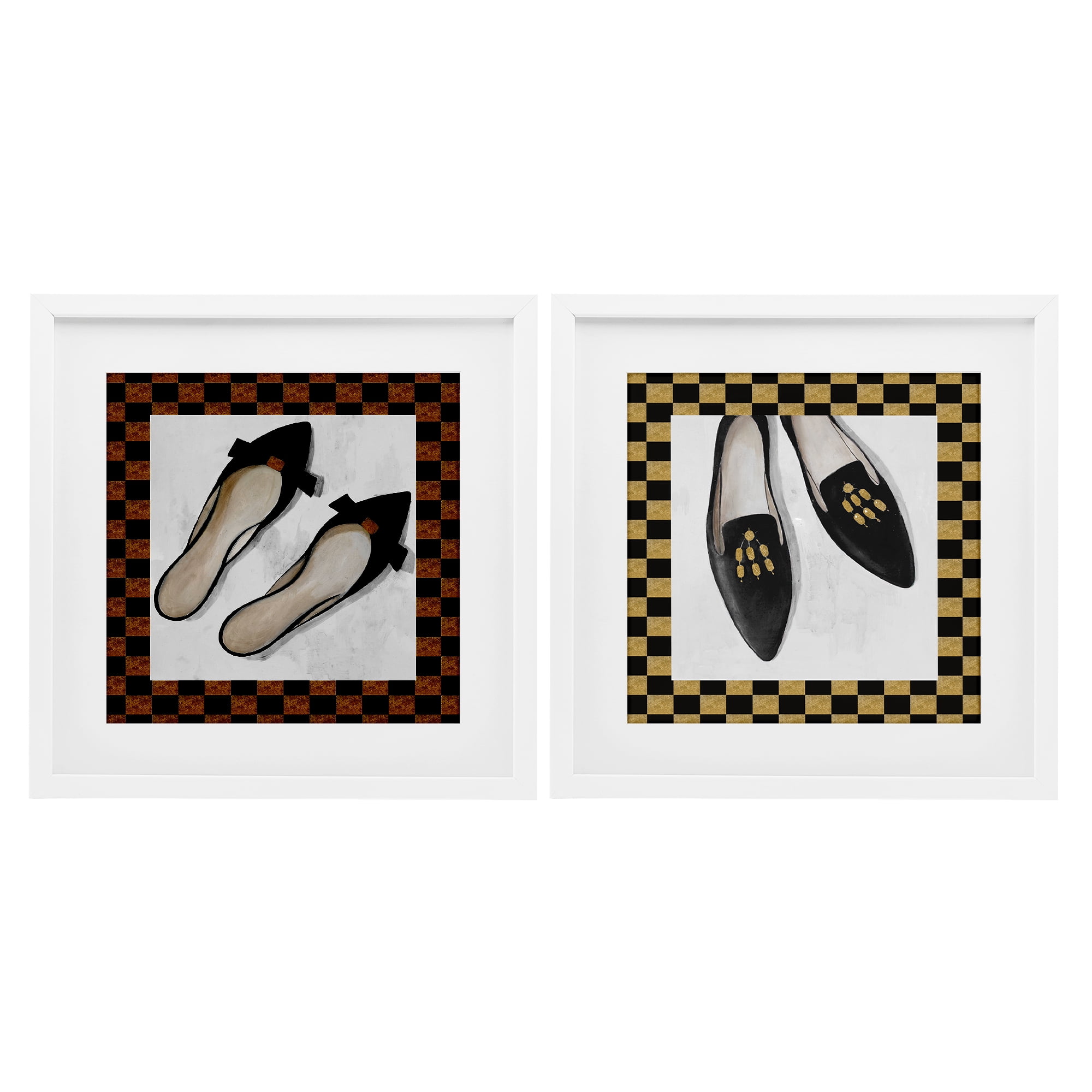 Stupell Industries Black Flats & Sliders 2 Piece White Framed Print Under Glass Set, design by Lorenzo Collective