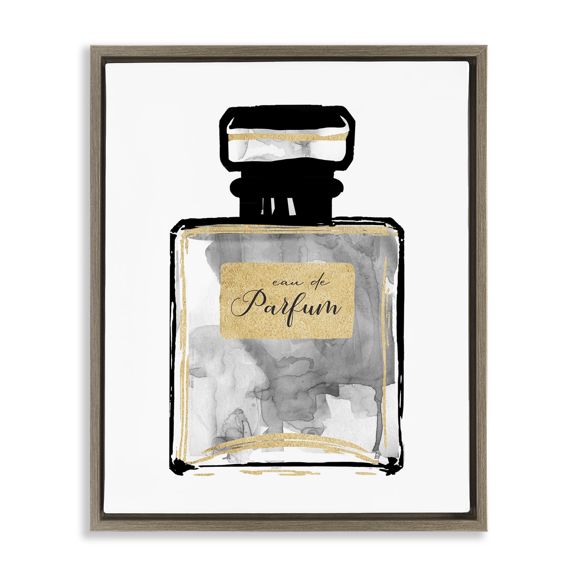Stupell Industries Black French Perfume Beauty & Fashion Painting Brown Floater Framed Art Print Wall Art, 25 x 31