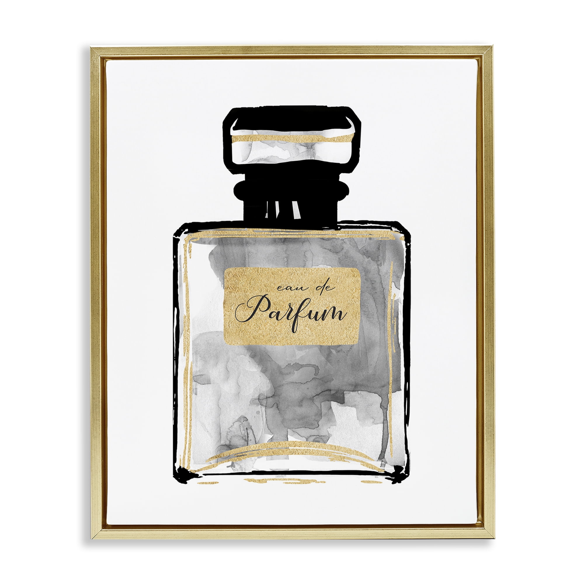 Stupell Industries Black French Perfume Beauty & Fashion Painting Gold Floater Framed Art Print Wall Art, 25 x 31