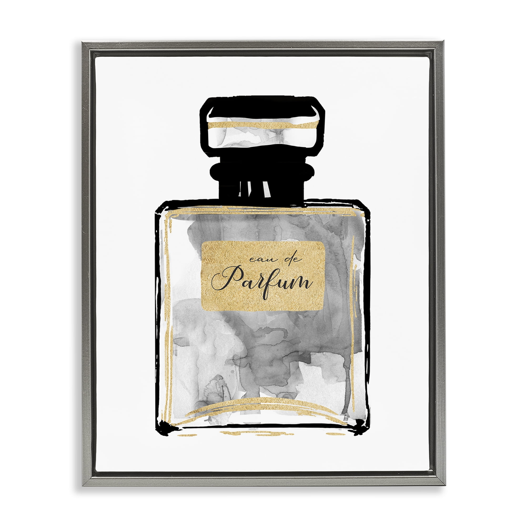 Stupell Industries Black French Perfume Beauty & Fashion Painting Gray Floater Framed Art Print Wall Art, 17 x 21
