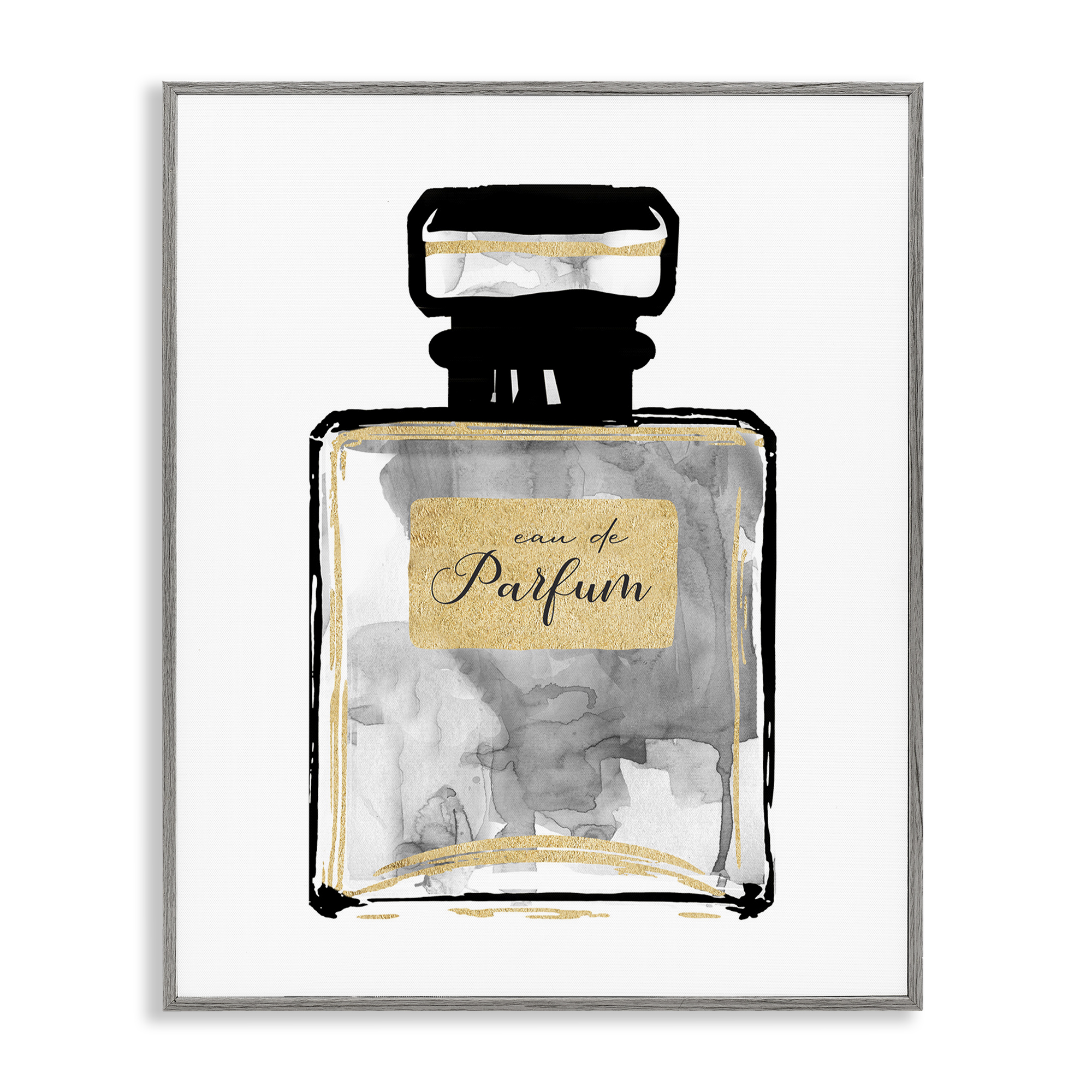 Stupell Industries Black French Perfume Beauty & Fashion Painting Gray Framed Art Print Wall Art, 24 x 30